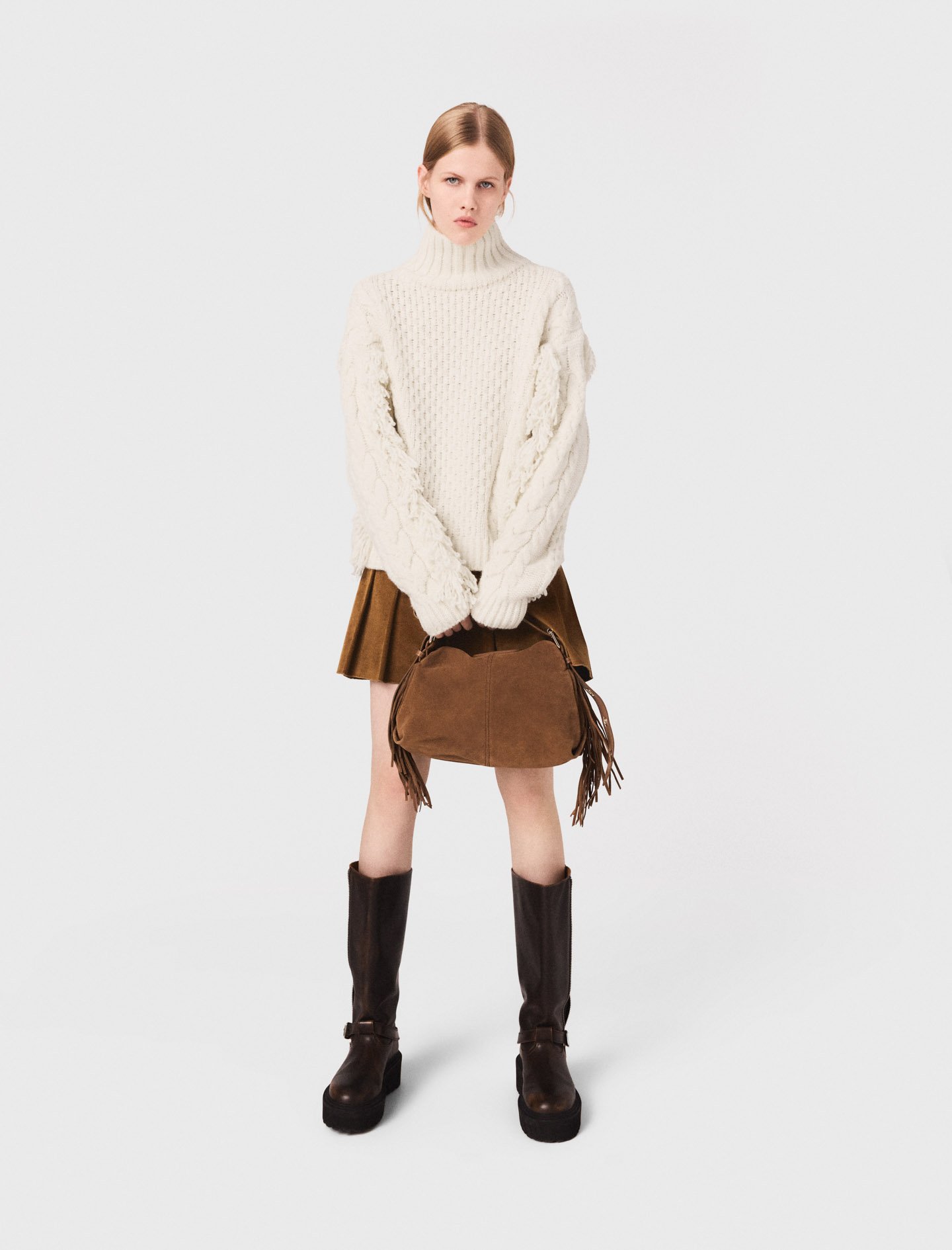 Wool-blend Jumper With Fringes - Off White - Maje