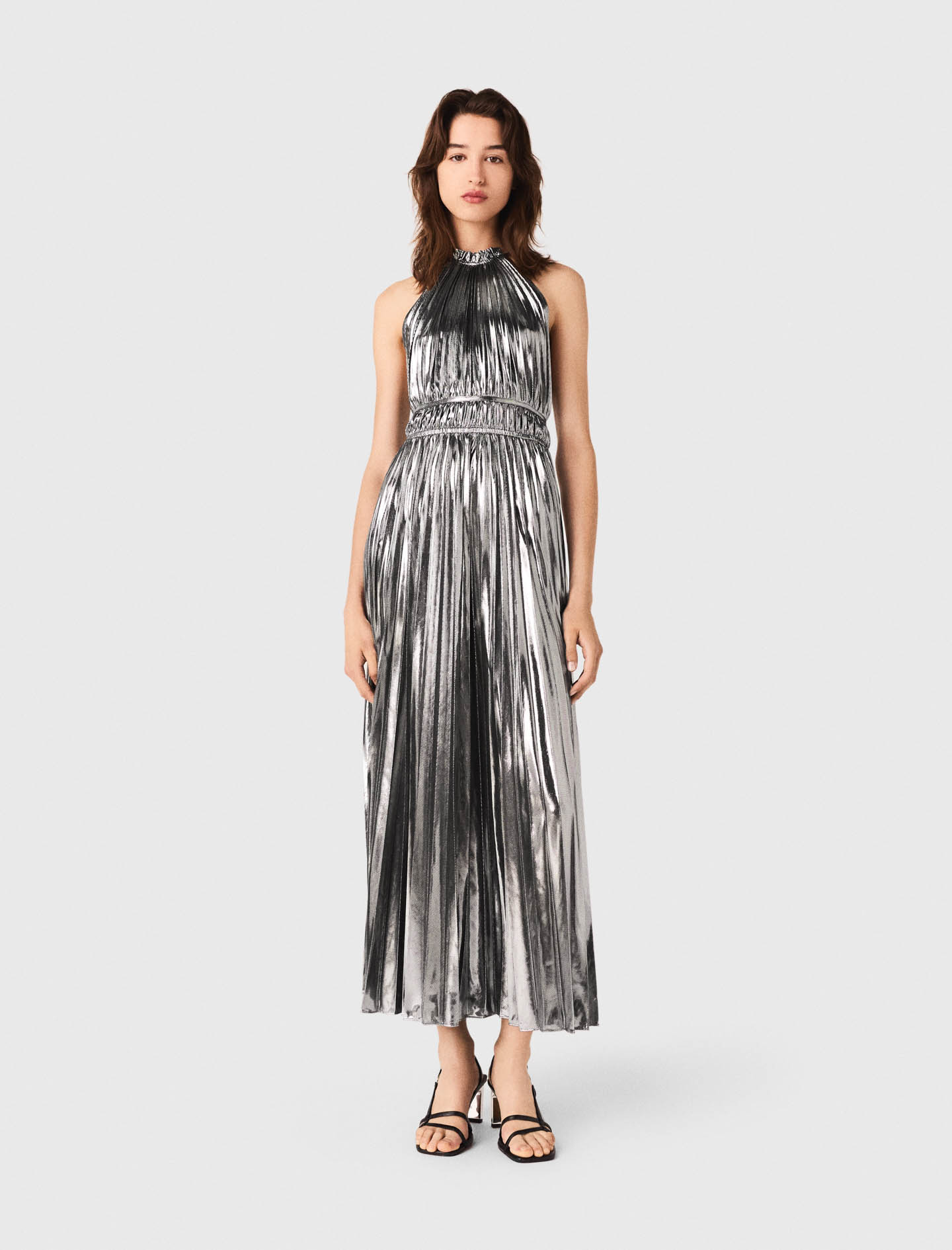 Maje Pleated Maxi Dress In Gray