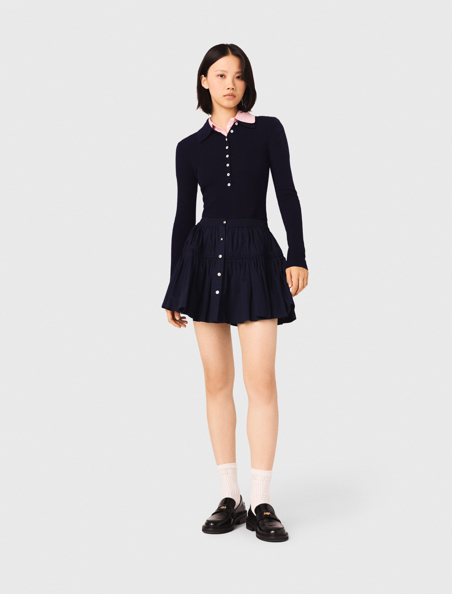 Short Elasticated Waist Skirt - Navy - Size 8 - Maje