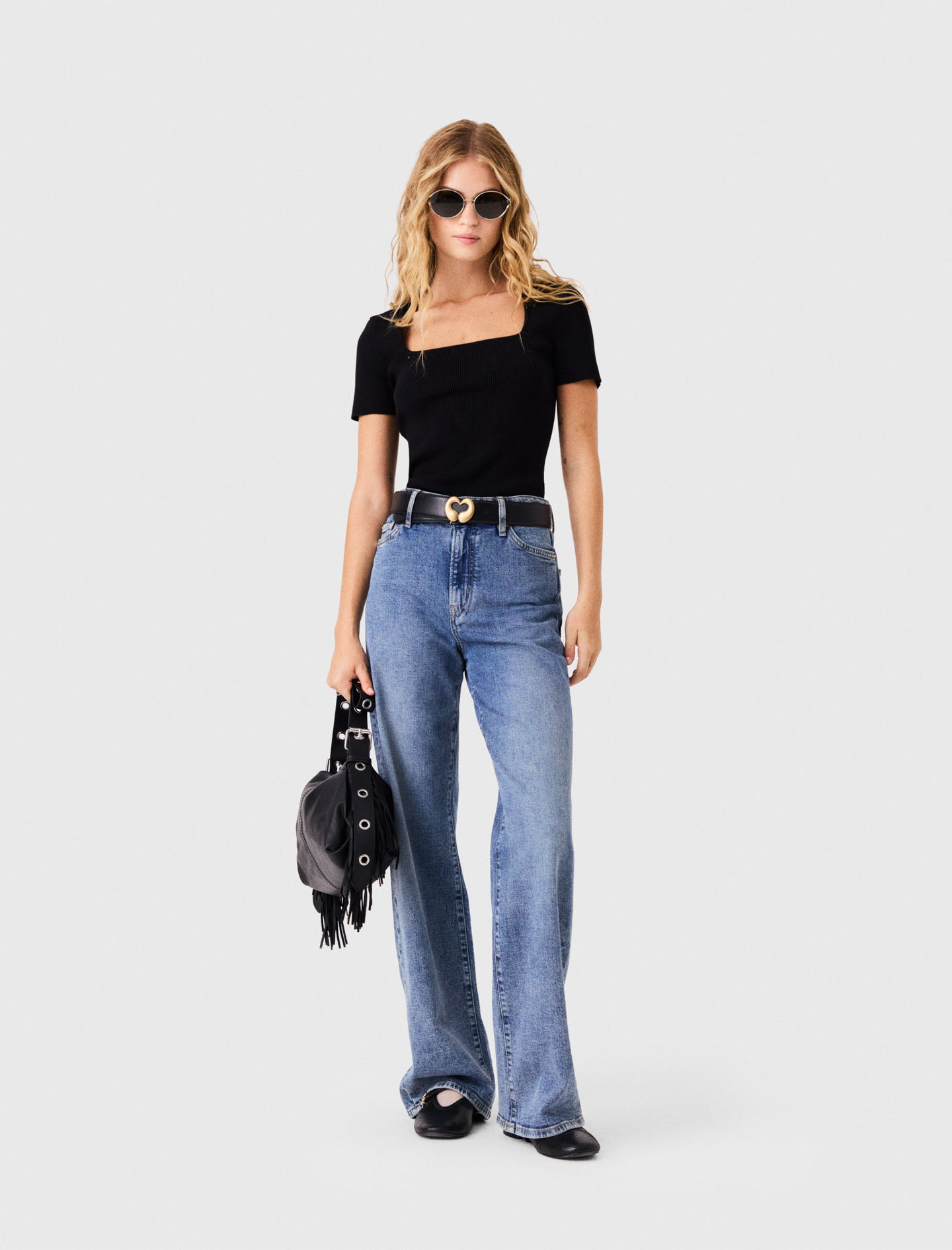 Square-neck Ribbed Jumper - Black - Size 6 - Maje