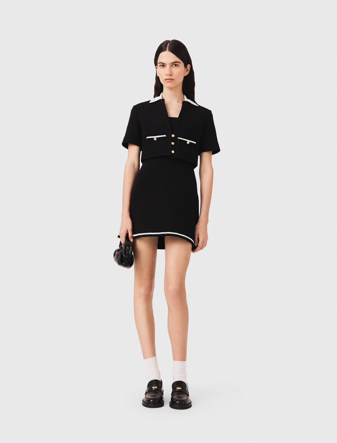 2-in-1 Tweed Dress - Black - Size 14 - Maje