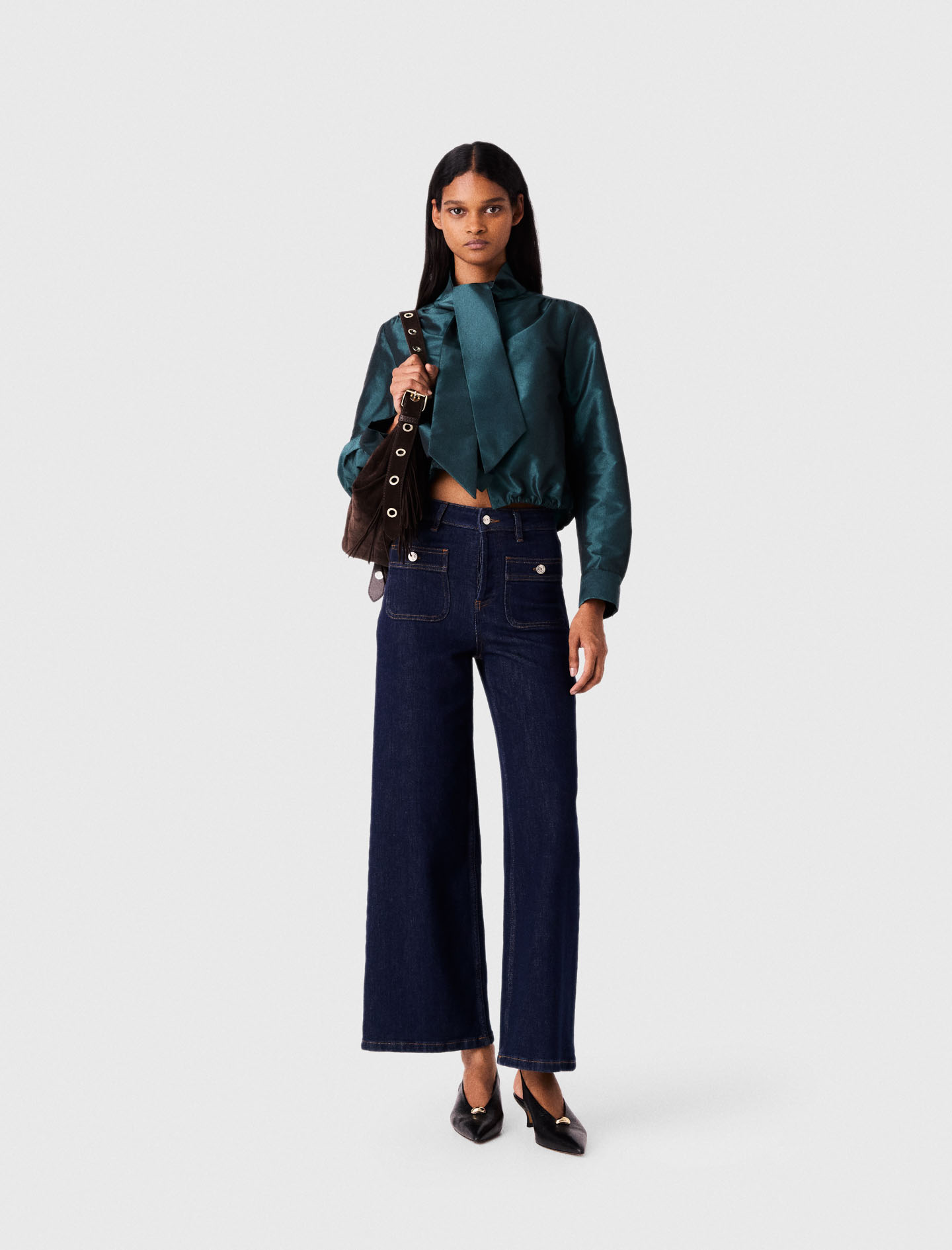 Wide Jeans With Patch Pockets - Navy - Size 10 - Maje