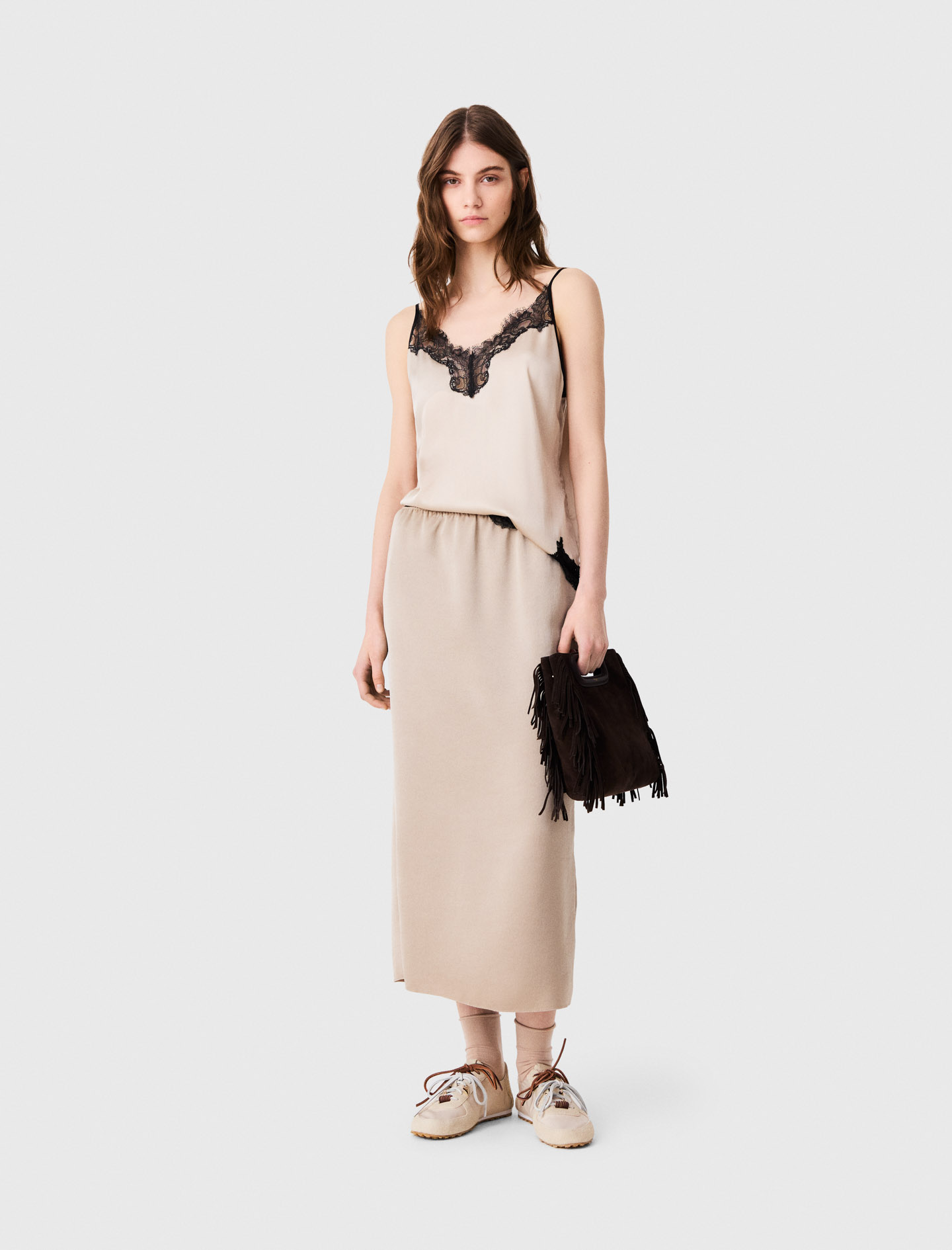 Satin Pencil Skirt - Beige - Size 14 - Maje