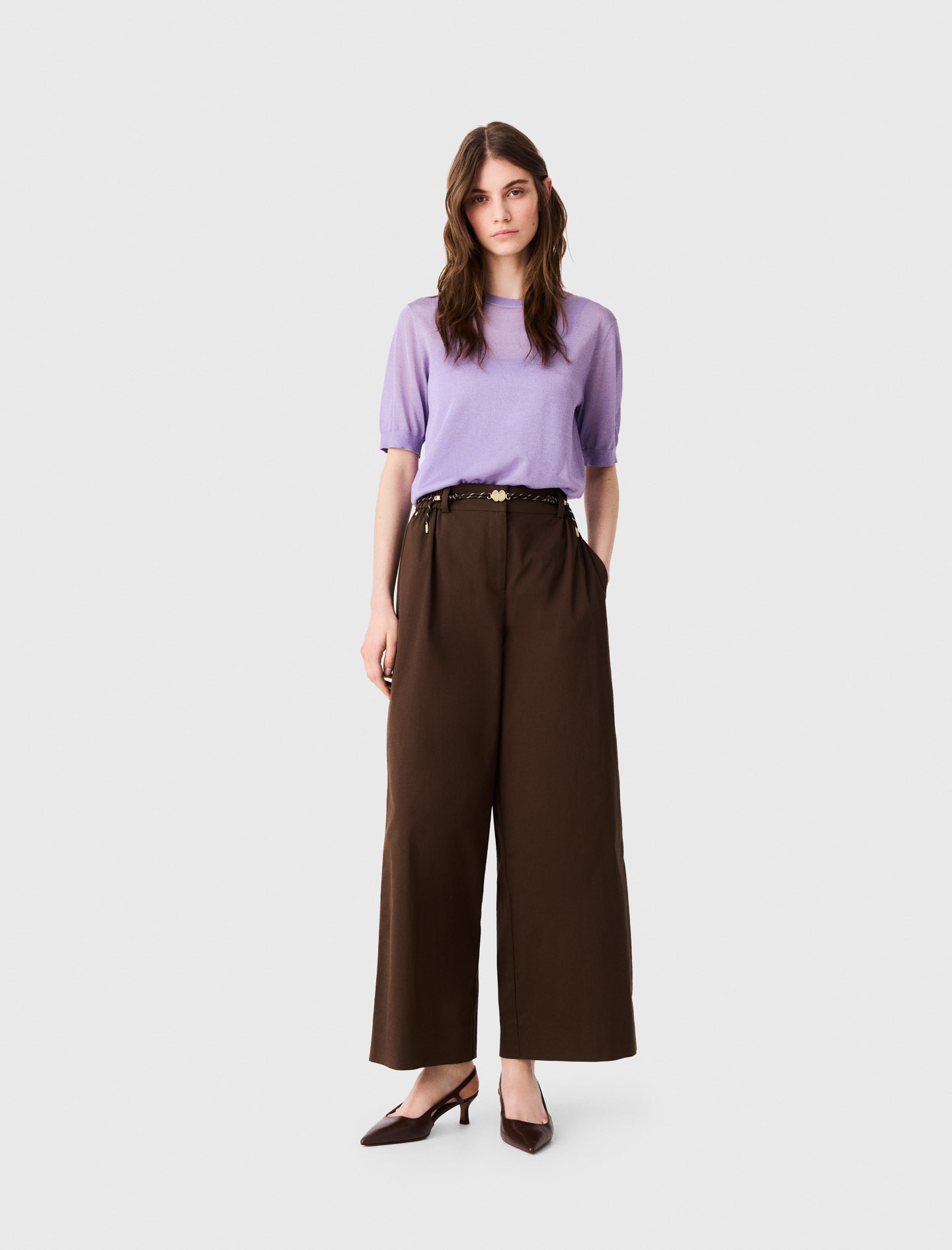 Wide-leg Cotton Trousers - Brown - Size 10 - Maje