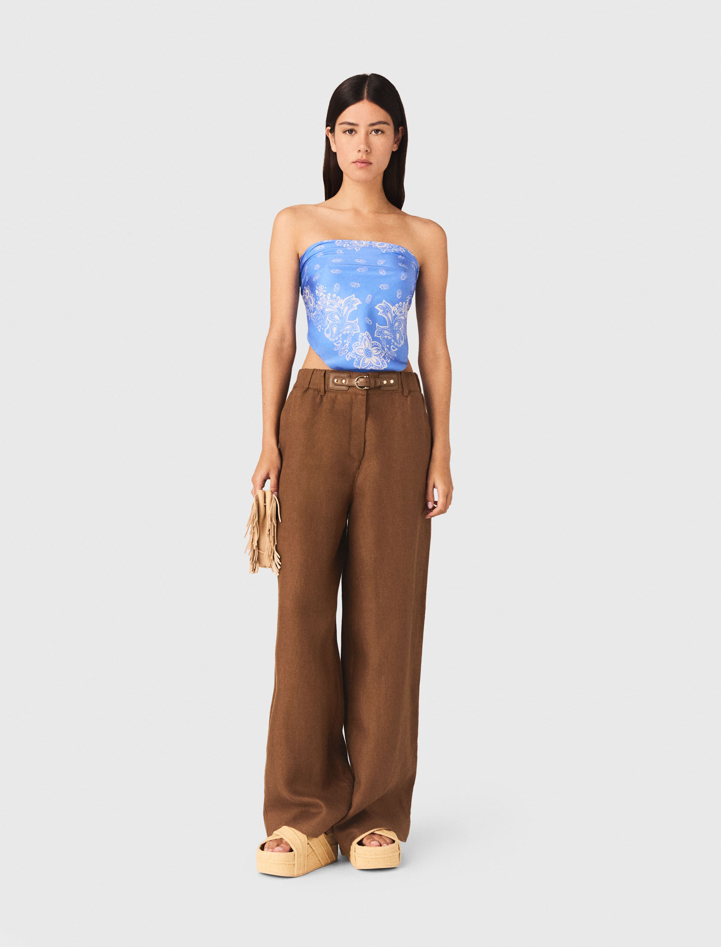 Linen-blend Trousers - Brown - Size 14 - Maje