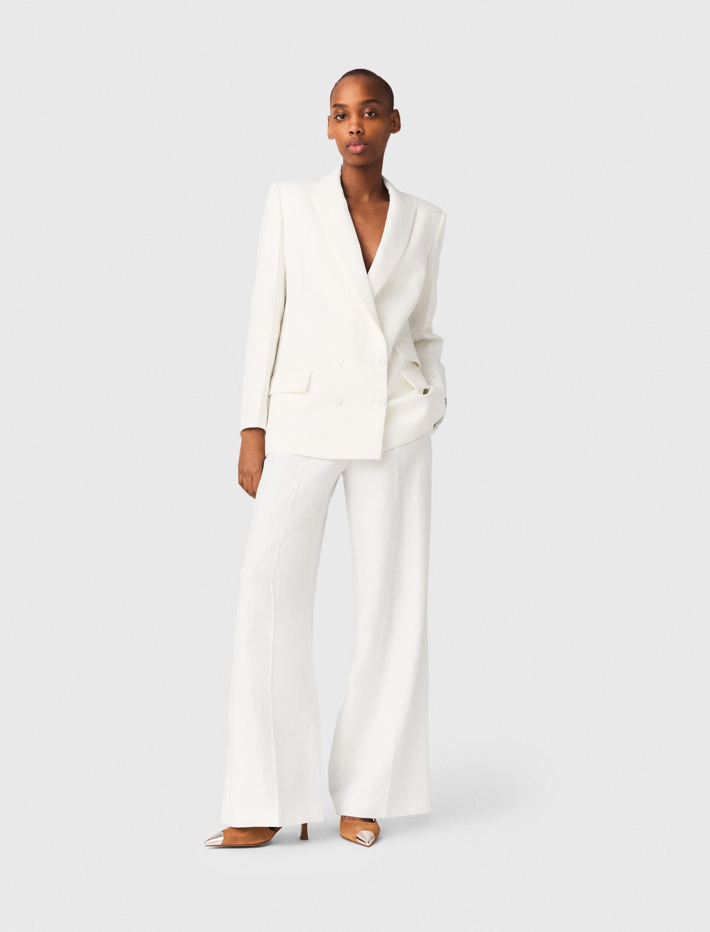 Double-breasted Suit Jacket - White - Size 12 - Maje