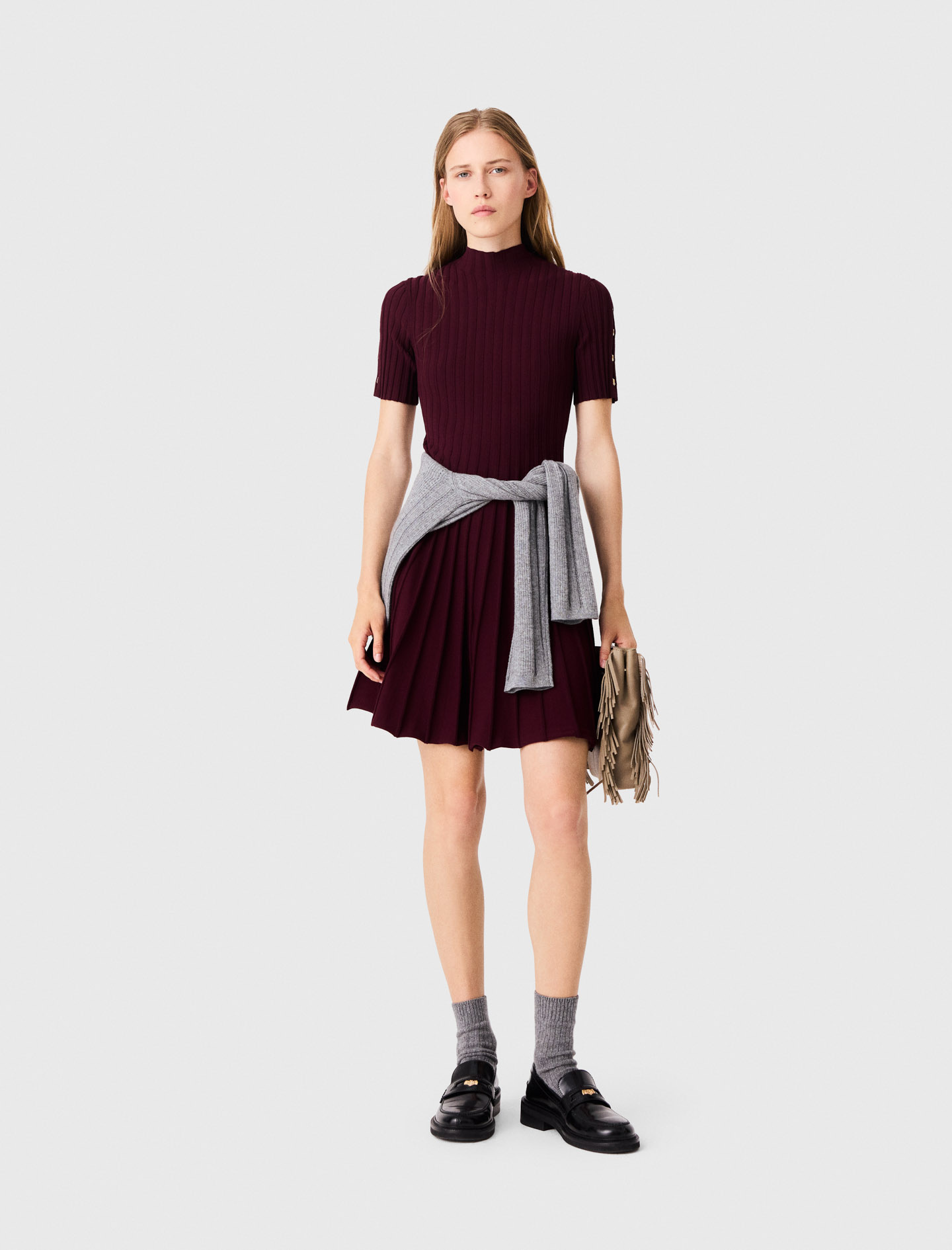 High-neck Short Skater Dress - Tartan - Size 14 - Maje