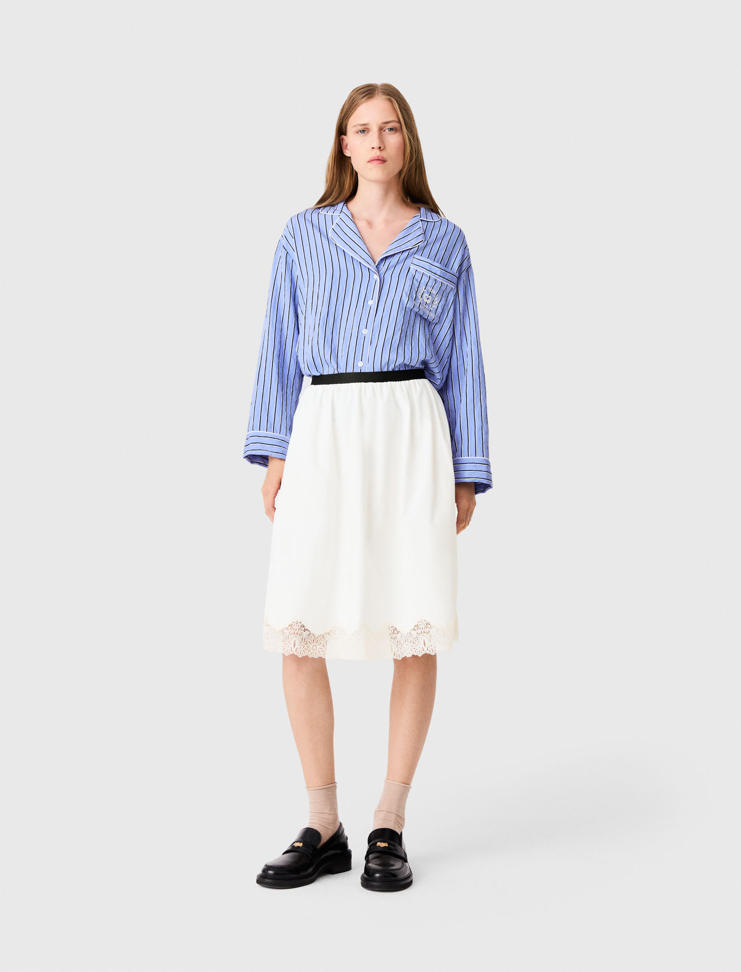 Mid-length Cotton And Lace Skirt - White - Size 8 - Maje