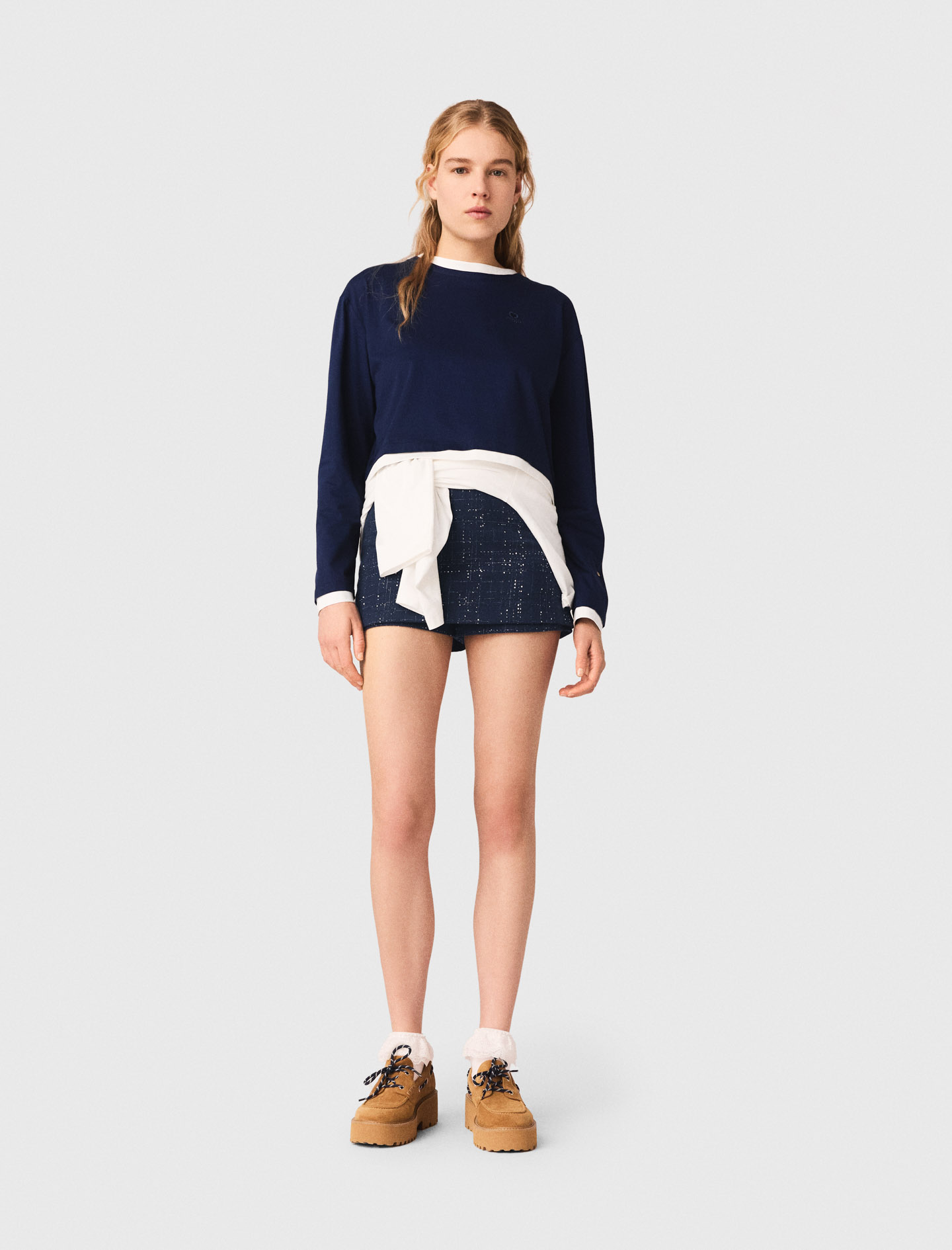 Layered-effect T-Shirt - Navy - Size 8 - Maje