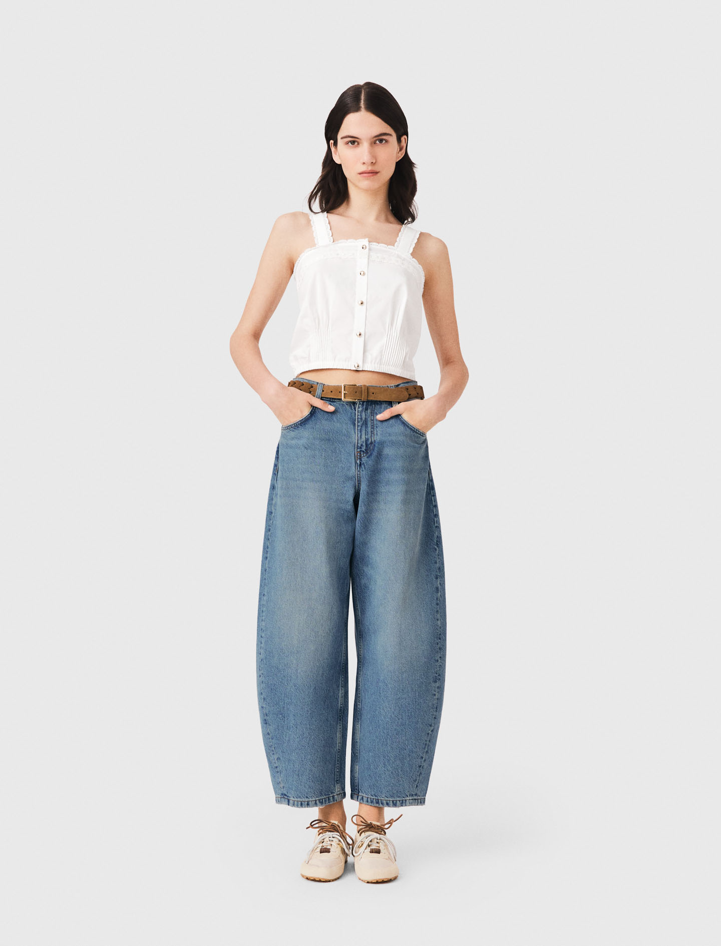 Crop Top With Lace Trim - White - Size 8 - Maje