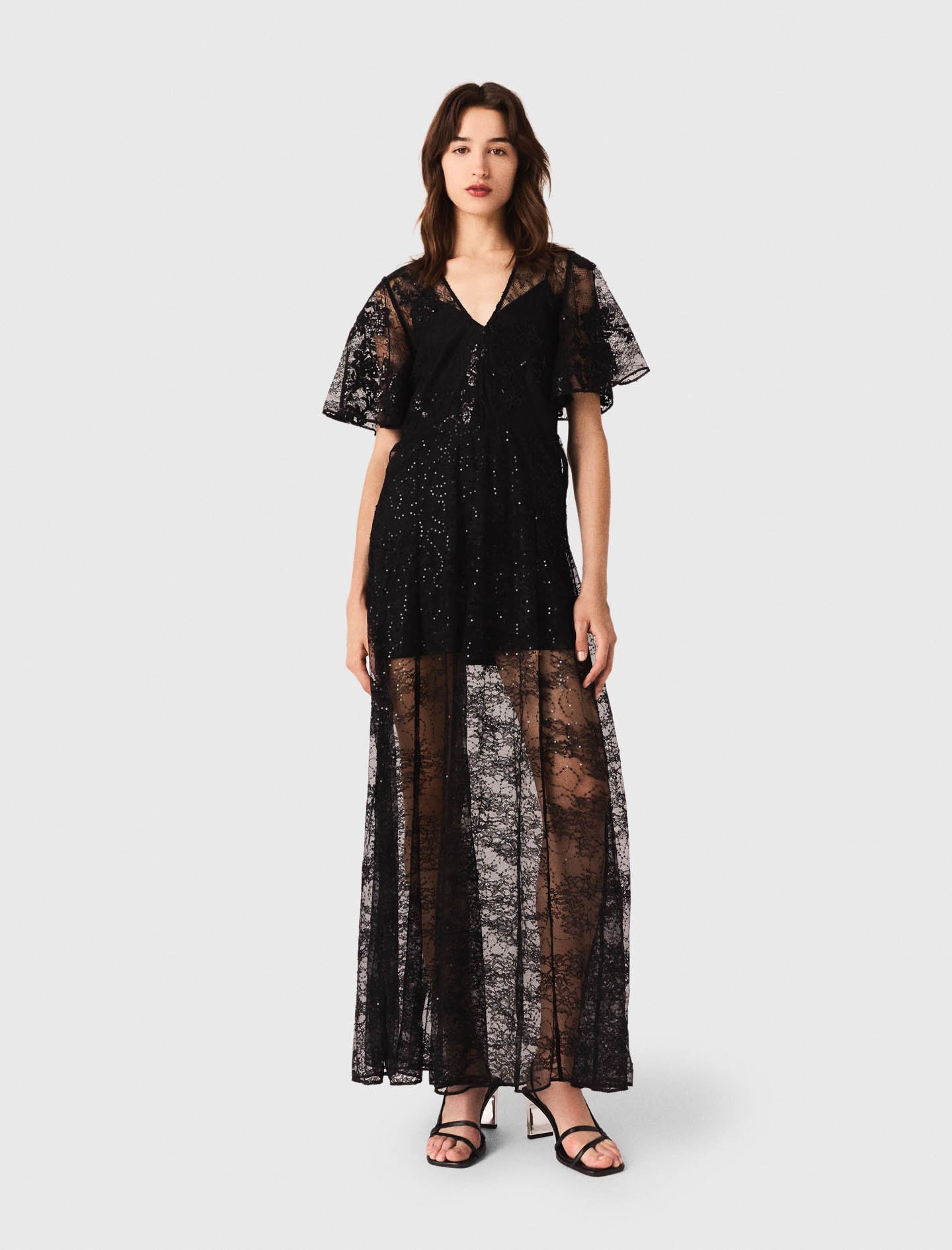 Maje Lace Maxi Dress In Black