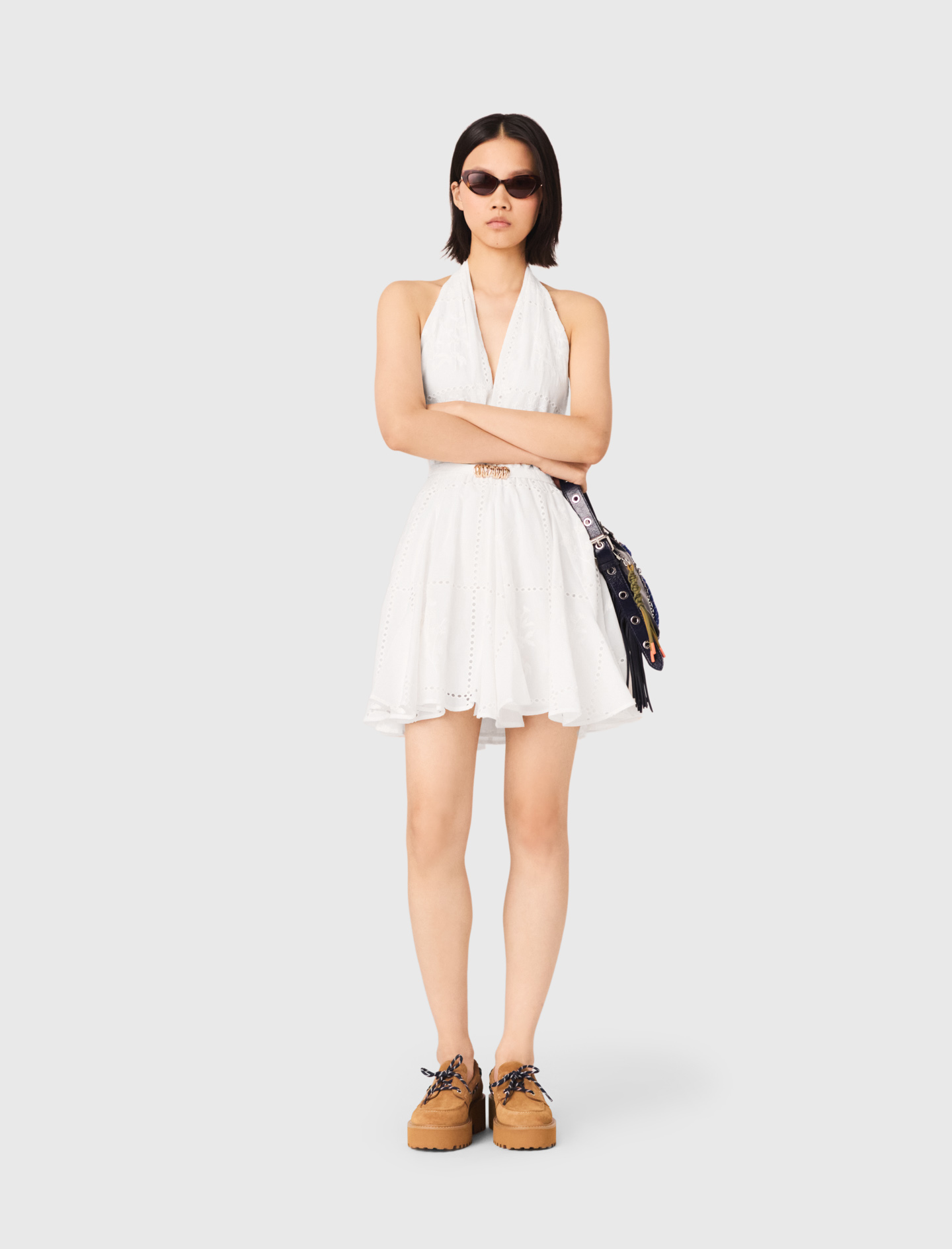 Short Embroidered Backless Dress - White - Size 10 - Maje