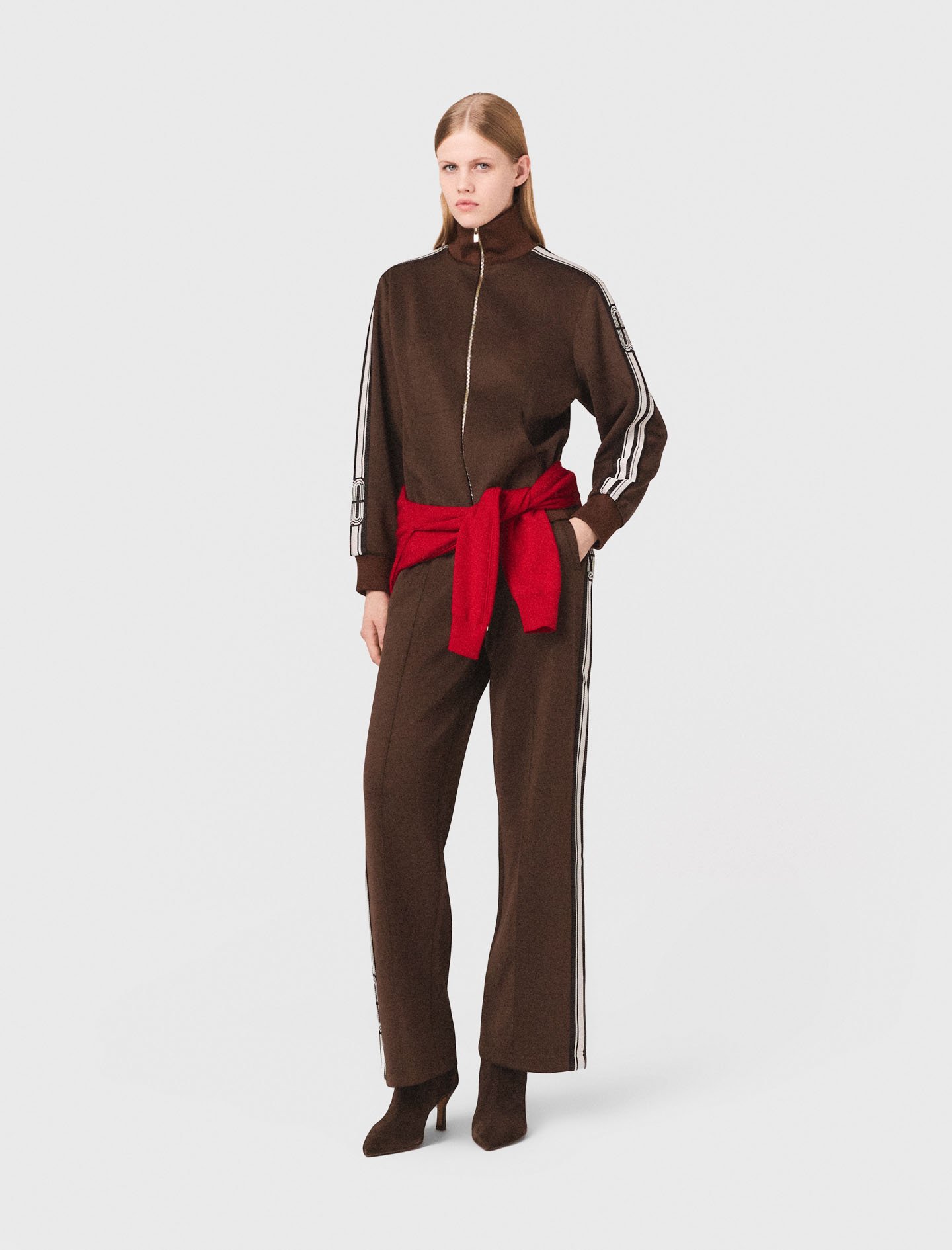 Maje Sweatshirt With Straight Stripes In Brown