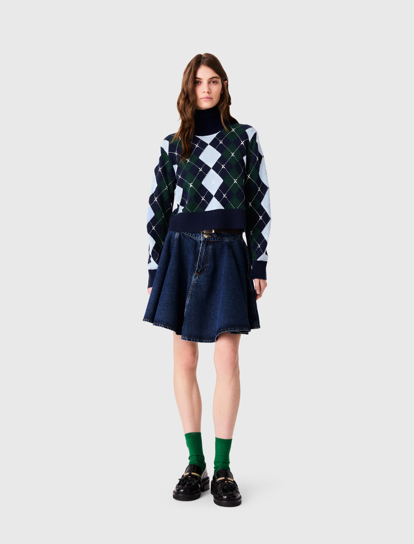 Argyle Jumper With Rhinestones - Navy/green - Size 6 - Maje