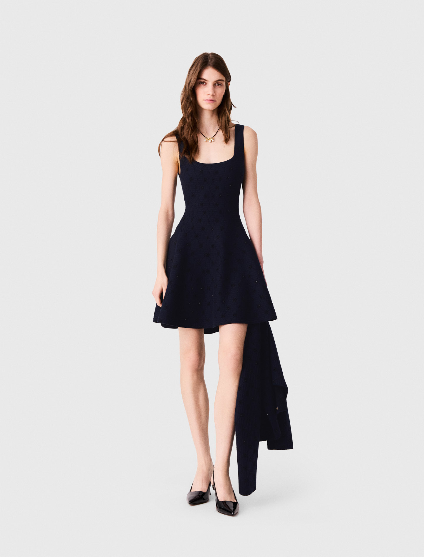 Short Jacquard Skater Dress - Navy - Size 6 - Maje