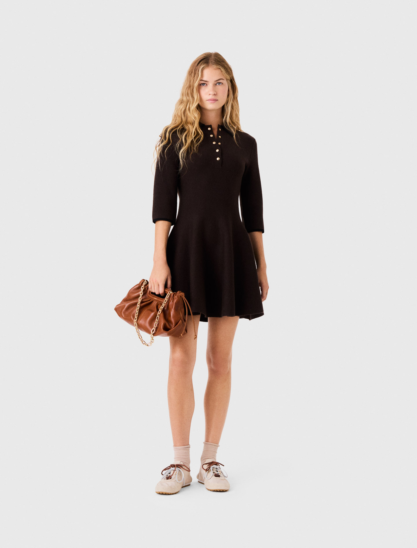 Knit Polo Dress - Dark Brown - Size 14 - Maje