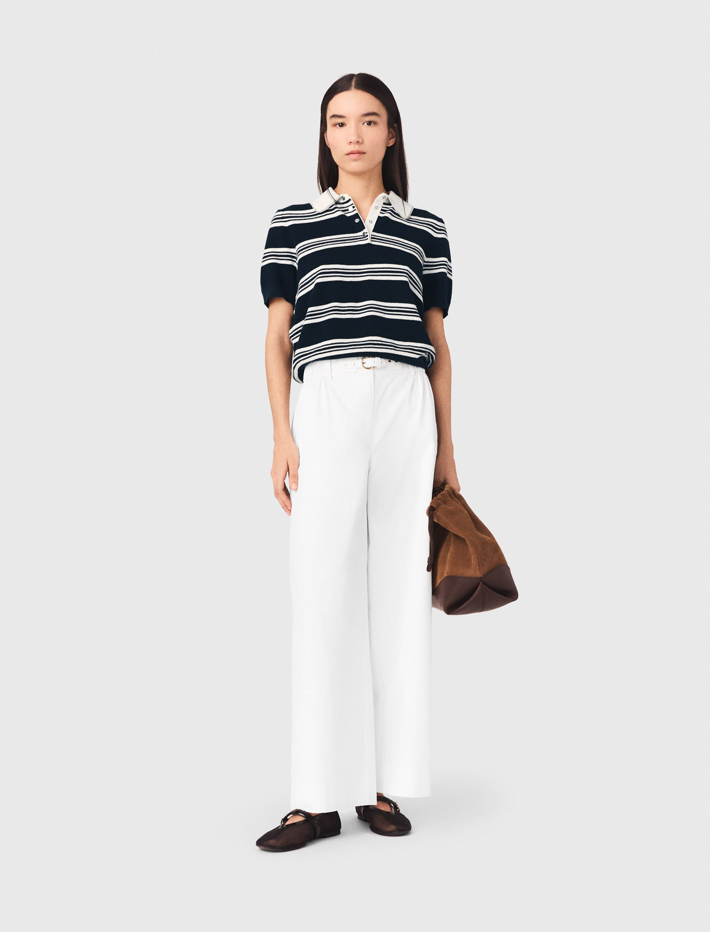 Wide-leg Cotton Trousers - White - Size 10 - Maje