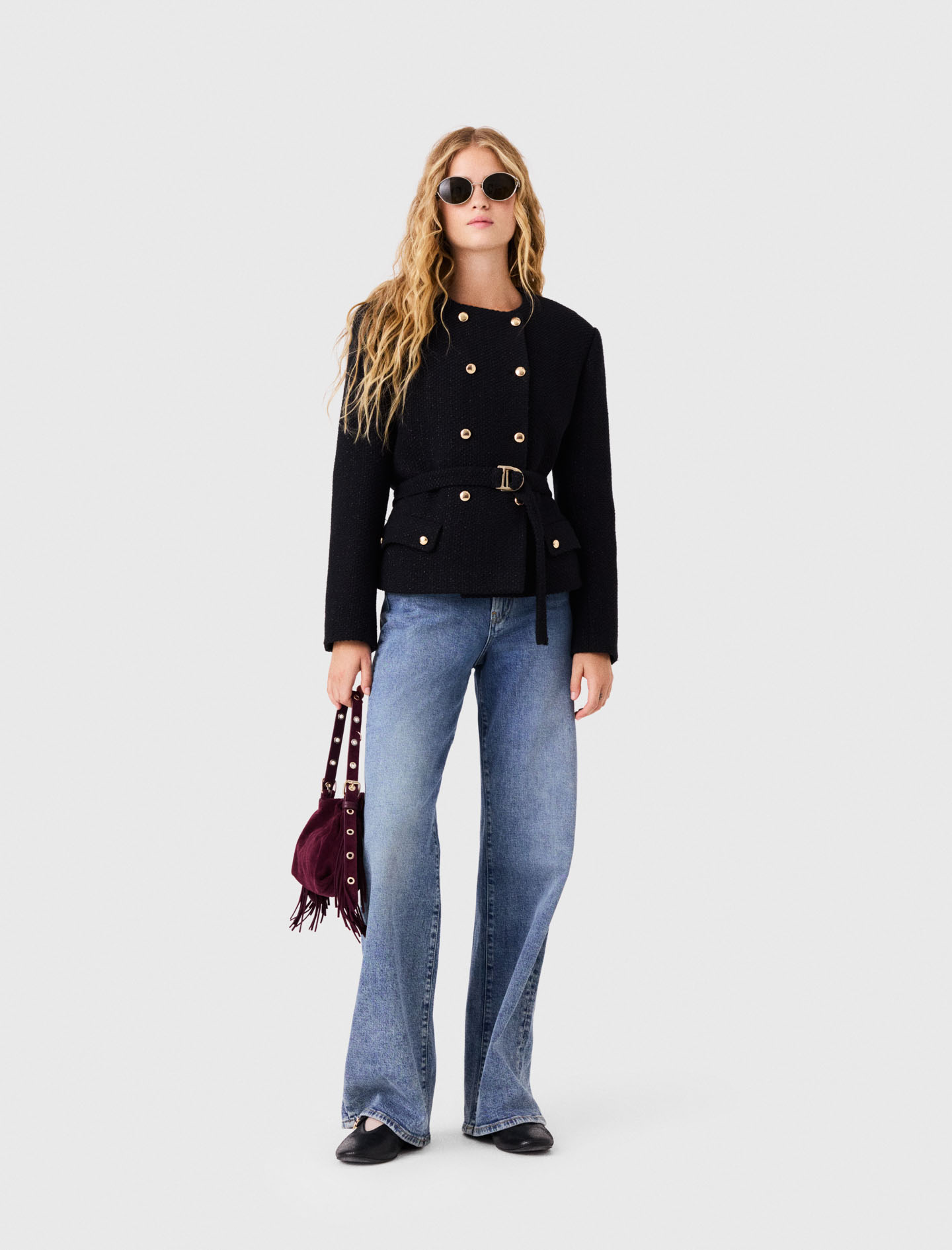 Mid-length Double-breasted Jacket - Black - Size 8 - Maje