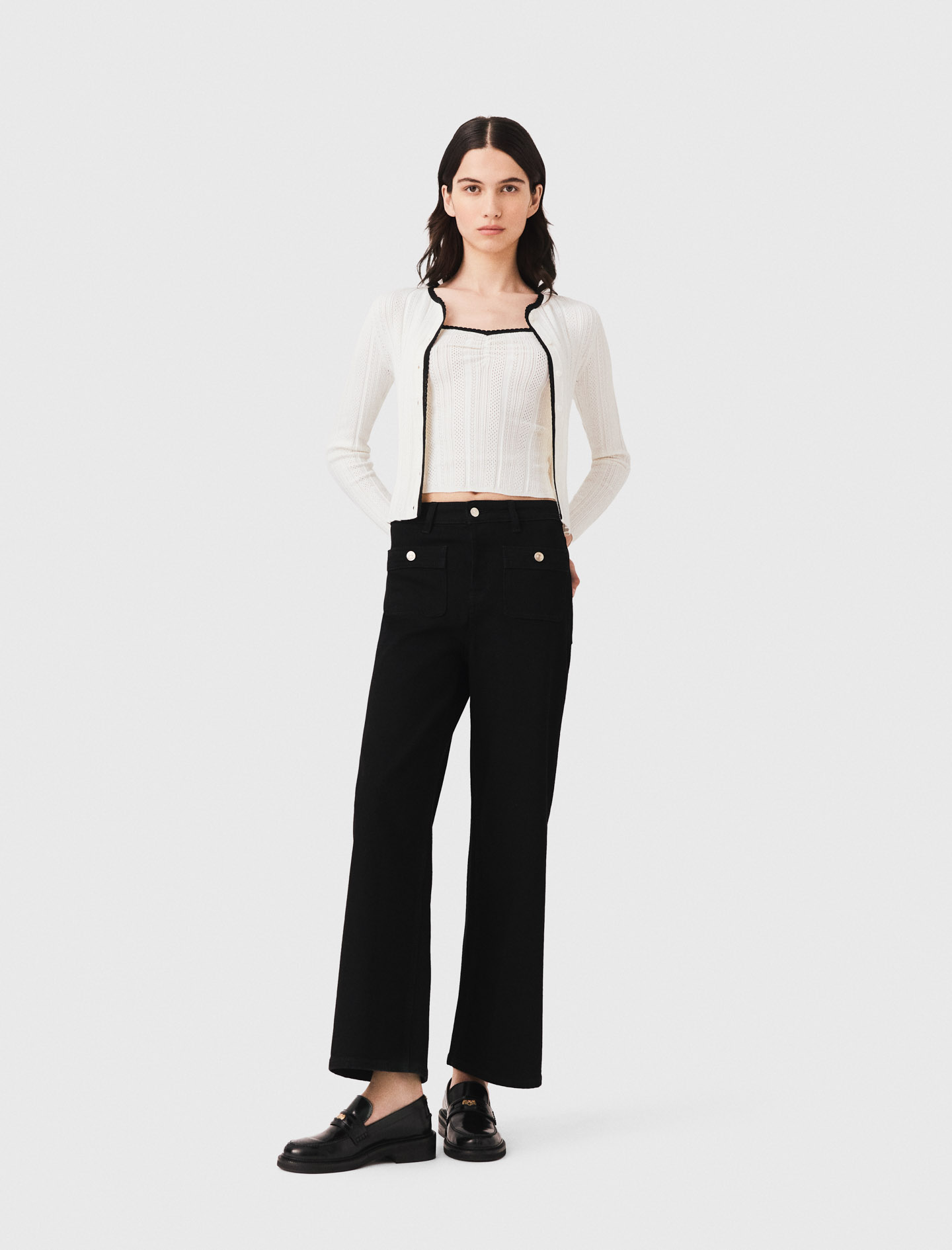 Pointelle Knit Twinset - White - Size 12 - Maje