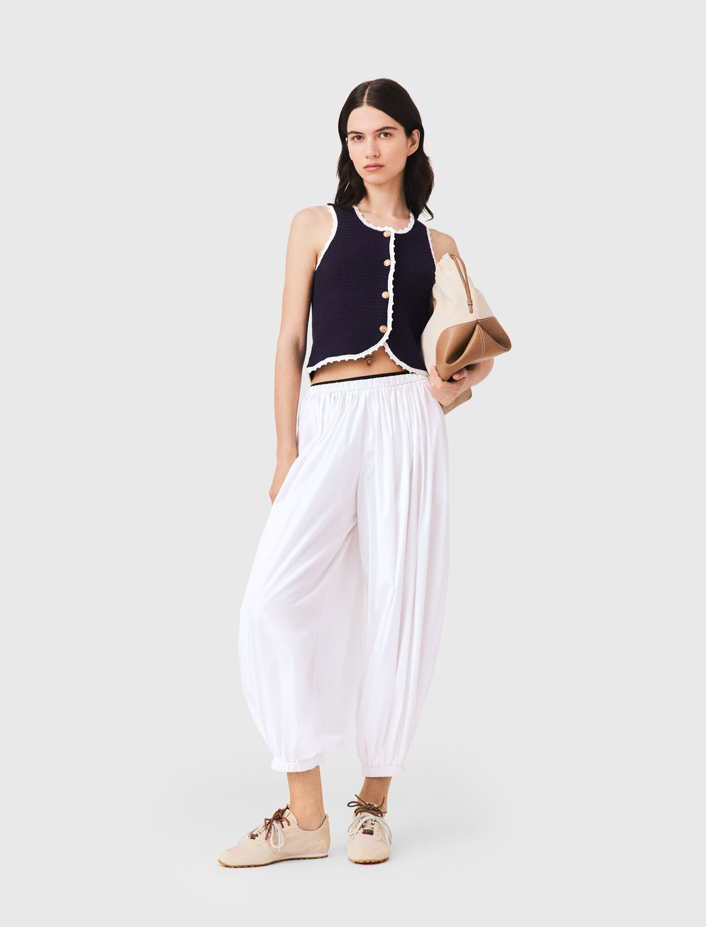 Knit Top With Crochet Trim - Navy - Size 8 - Maje