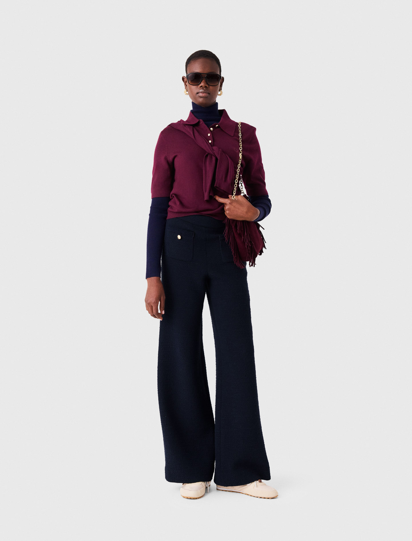 Tweed Trousers - Navy - Size 14 - Maje
