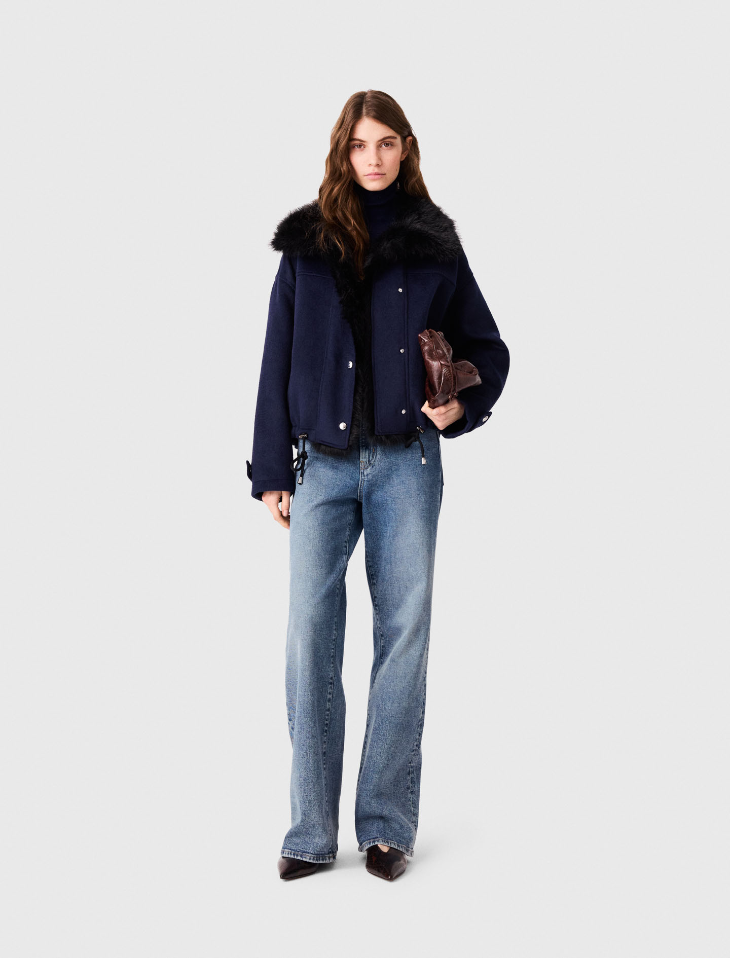 Short Double-faced Coat - Navy - Size 10 - Maje