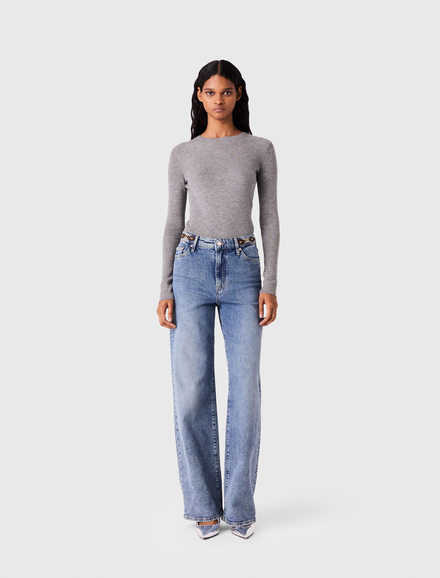 Second-skin Round Neck Jumper - Grey - Size 10 - Maje