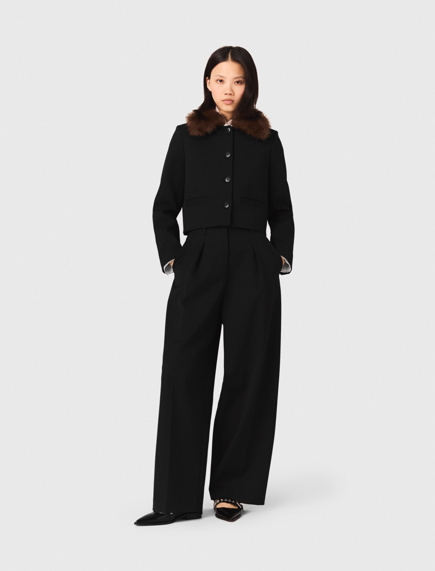 Short Jacket With Removable Collar - Black - Size 10 - Maje