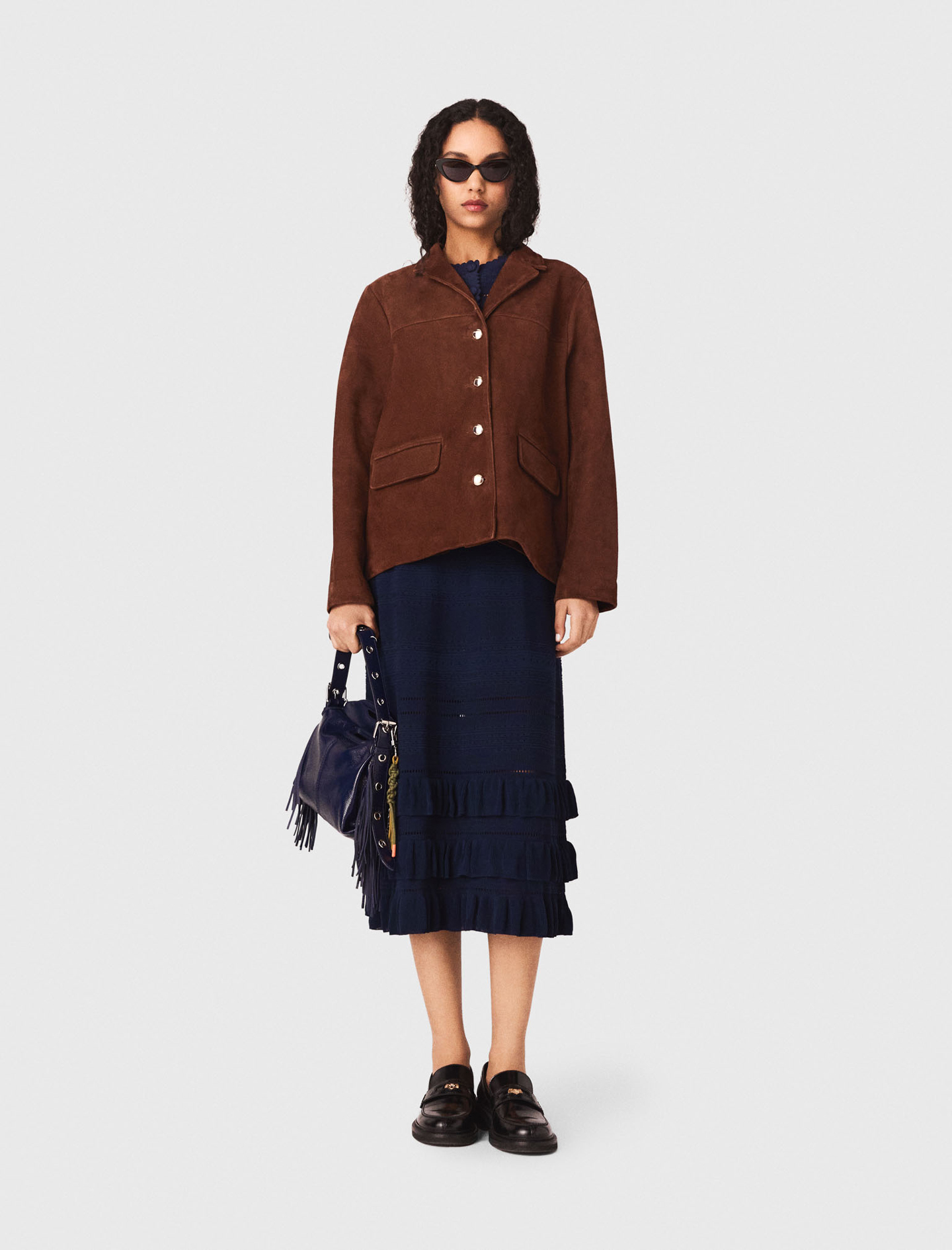 Suede Jacket - Chocolate Brown - Size 8 - Maje