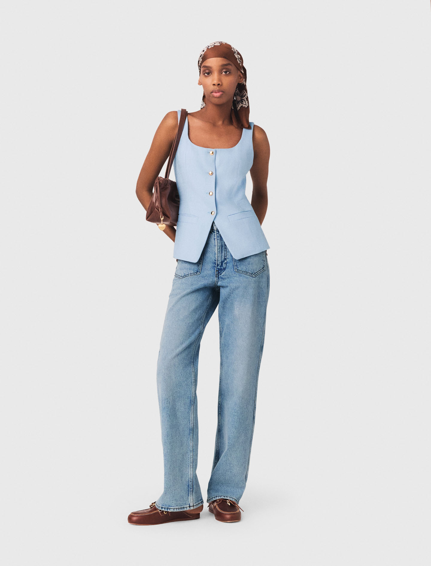 Long Tailored Jacket - Blue - Size 14 - Maje