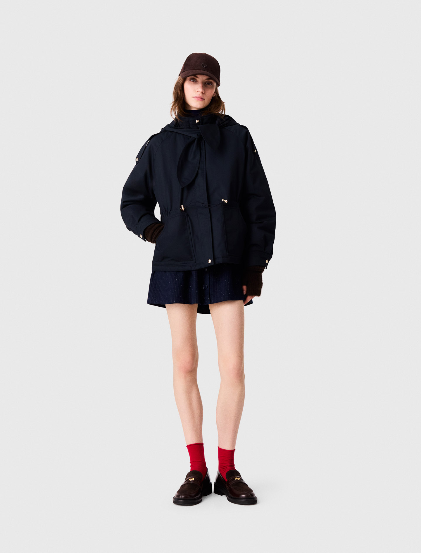 Mid-length Quilted Parka - Navy - Size 12 - Maje