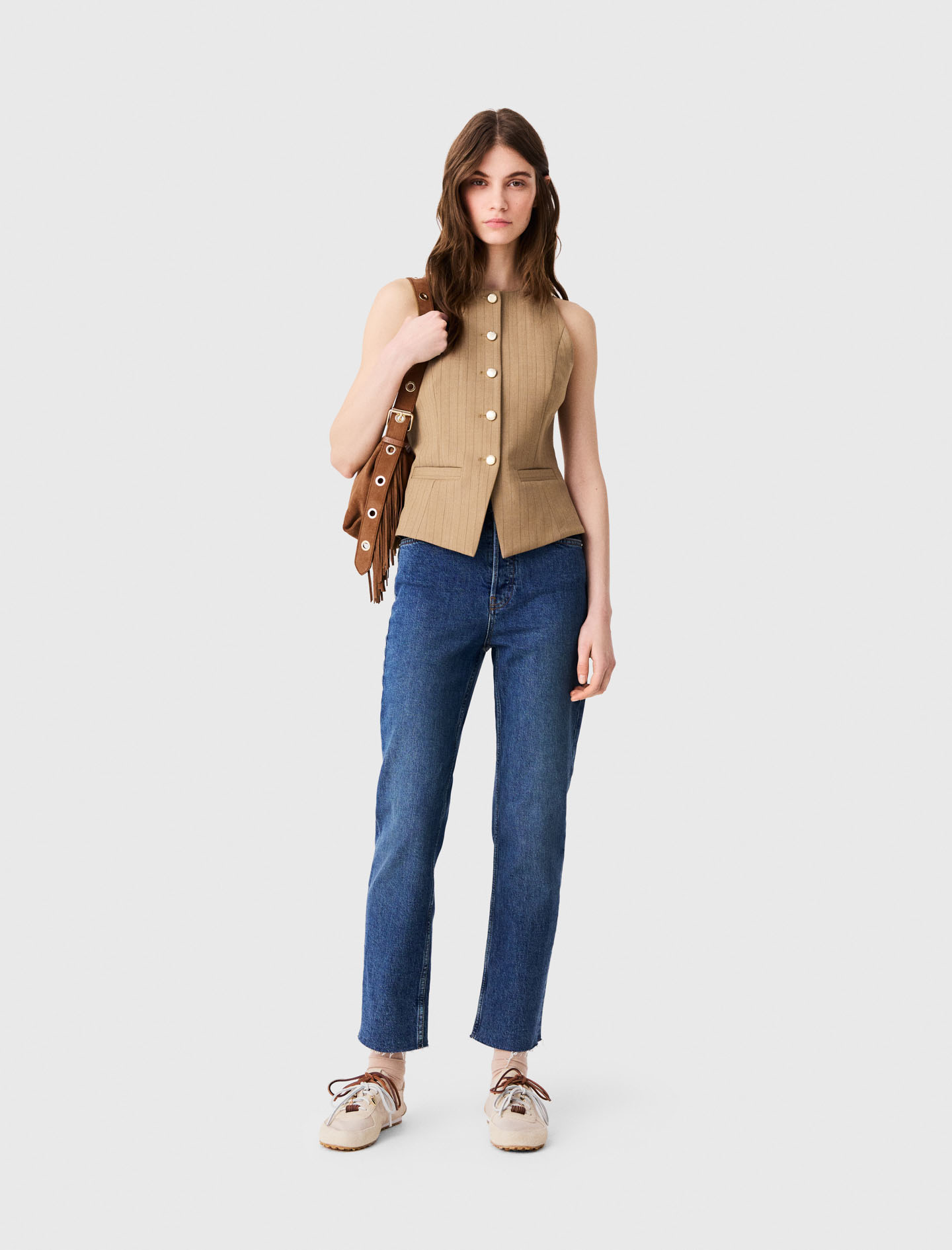 Long Tailored Jacket - Beige - Size 8 - Maje