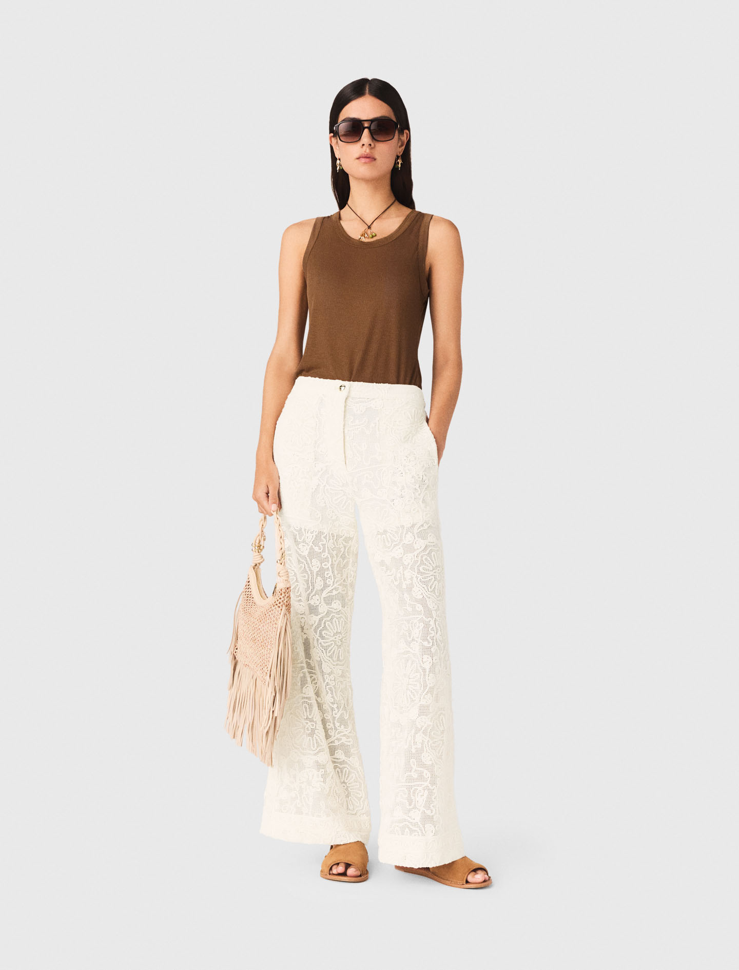 Guipure Lace Trousers - Off White - Size 12 - Maje