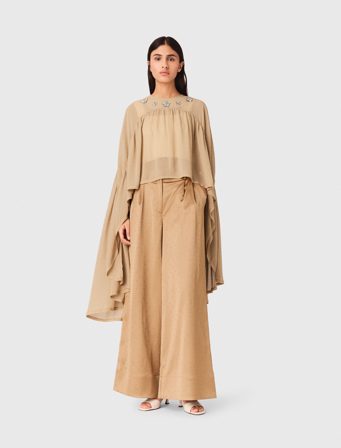 Cape Top With Jewel Collar - Beige - Size 8 - Maje