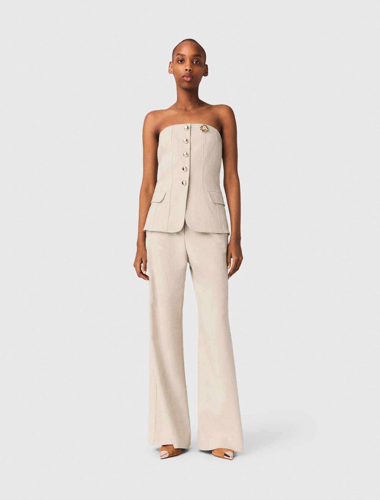 Tailored Bustier Top - Beige - Size 8 - Maje