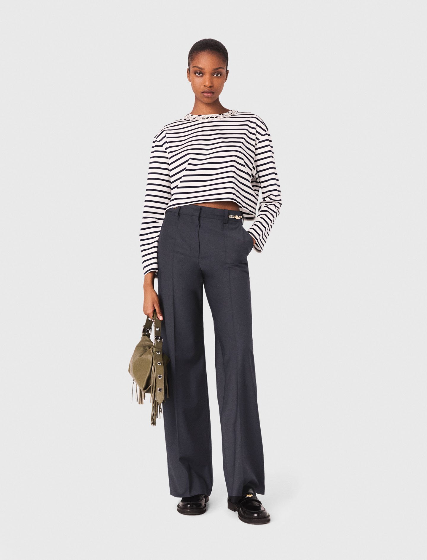Maje Suit Trousers With Chain Detail In Blue