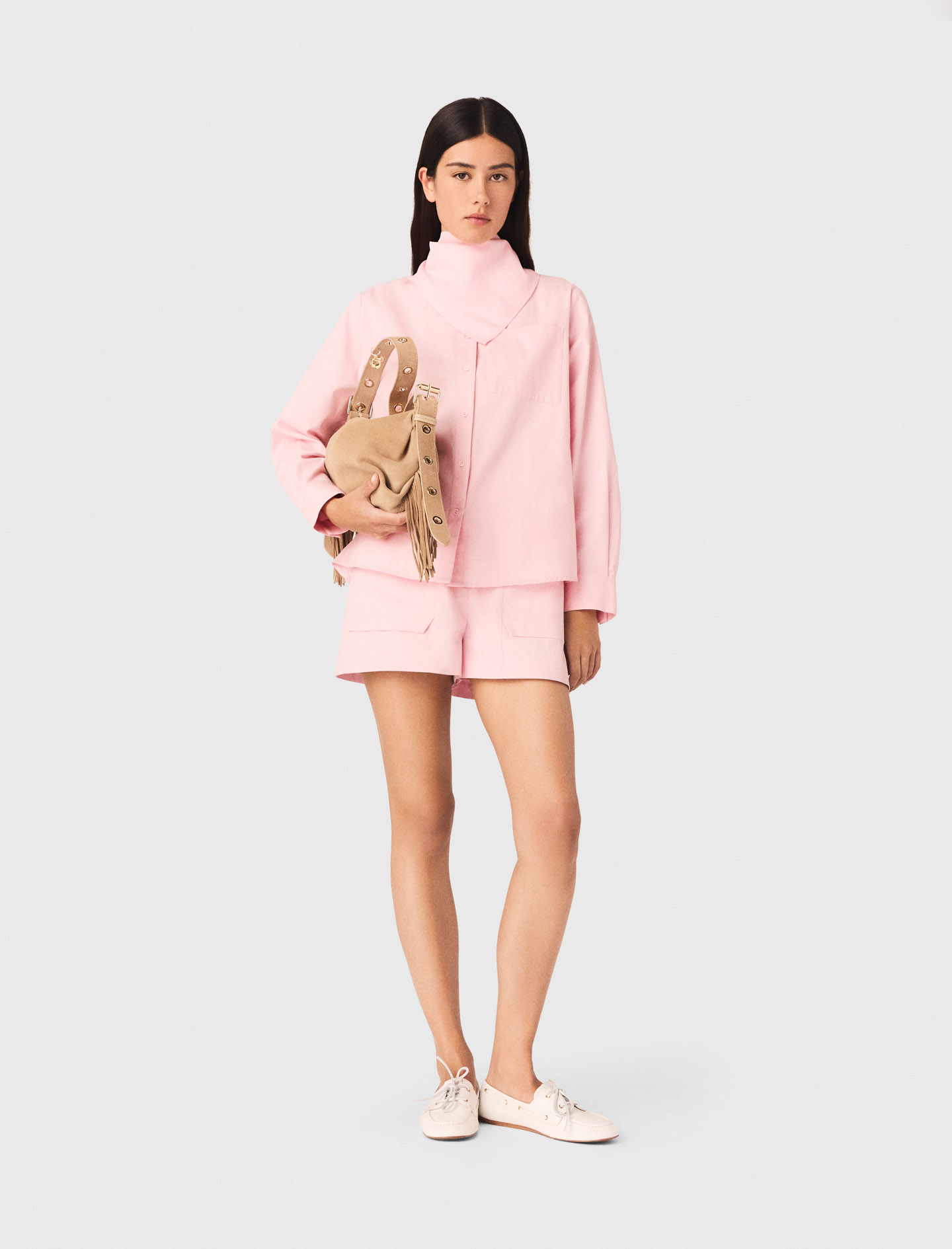 Shirt With Removable Scarf - Pink - Size 8 - Maje