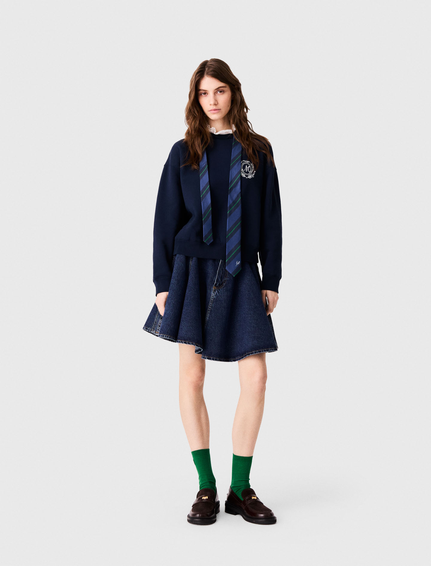 Sweatshirt With Poplin Details - Navy - Size 6 - Maje