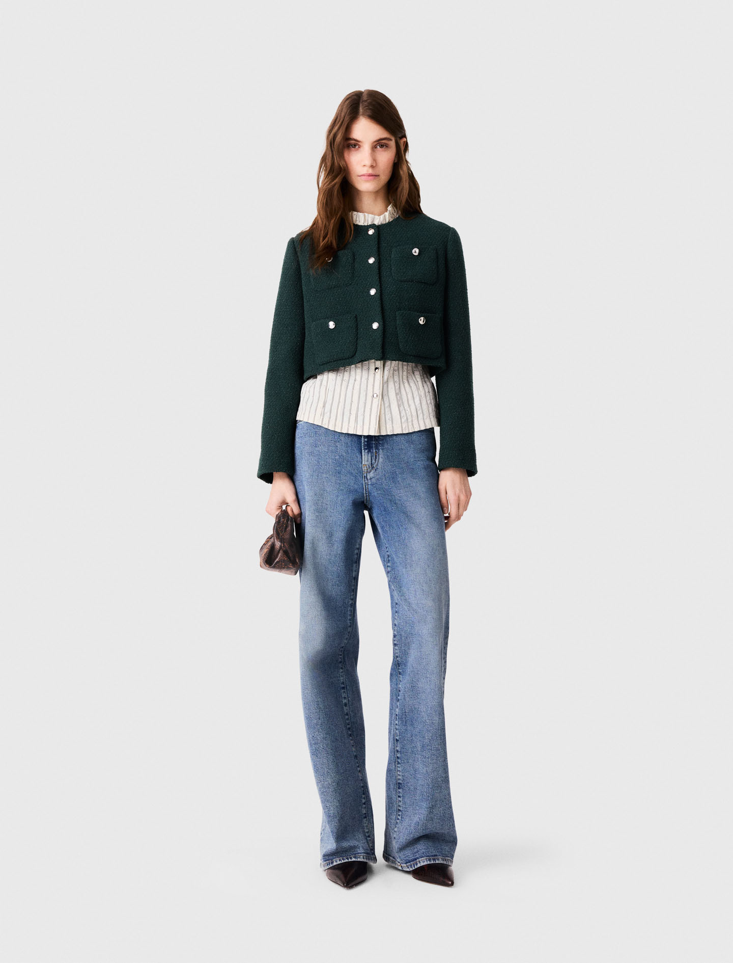 Short Tweed Jacket - Bottle Green - Size 8 - Maje