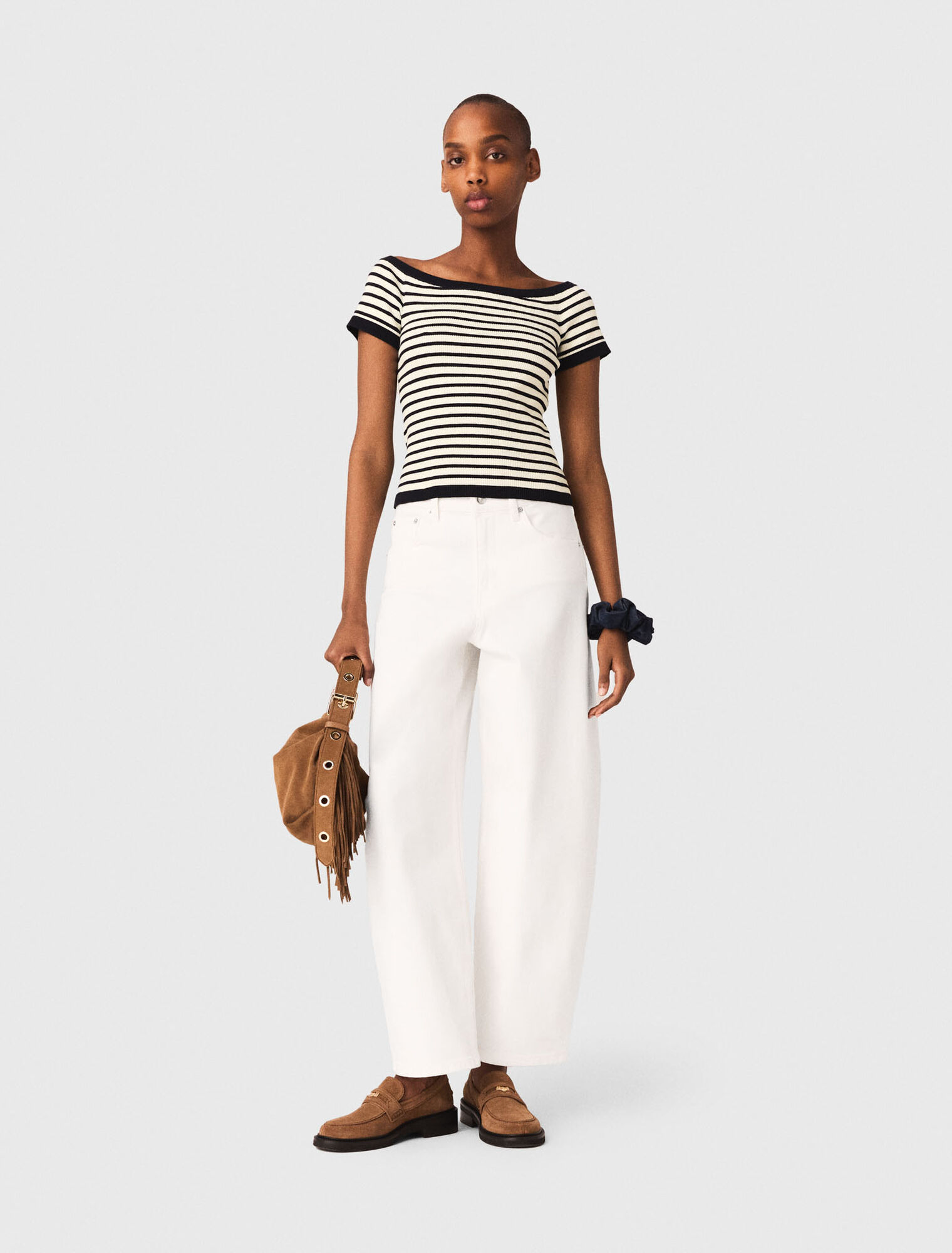 Rib Knit Top With Boat Neck - Grey - Size 6 - Maje