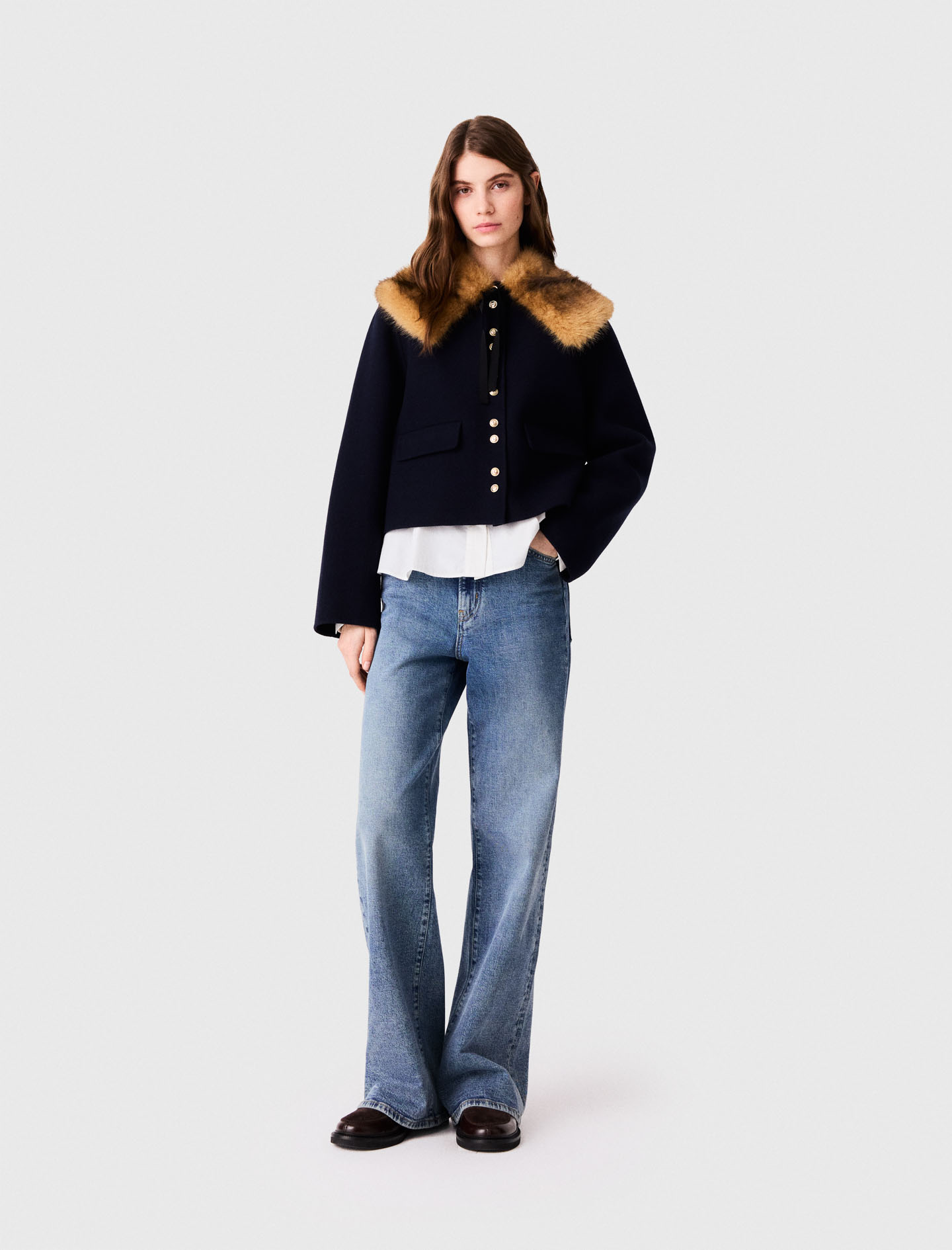 Short Double-faced Coat - Navy - Size 12 - Maje