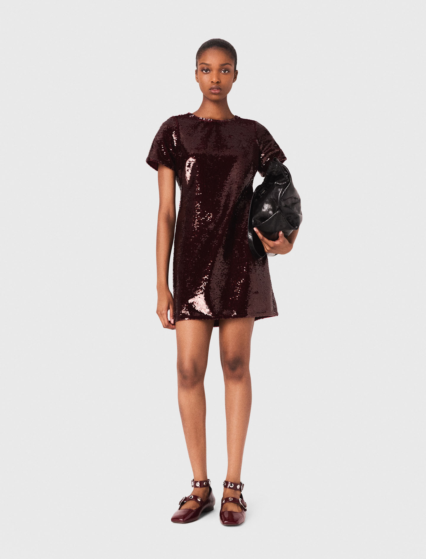 Maje Sequin-embroidered Short Dress In Brown