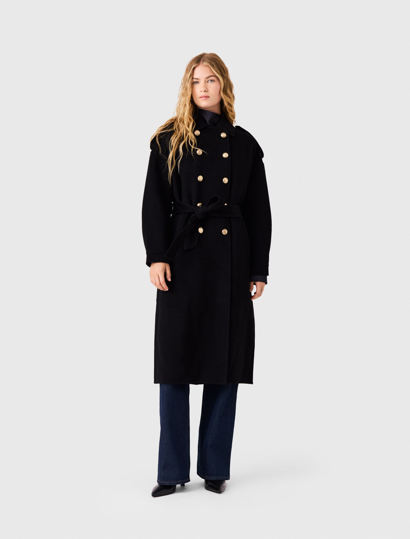 Long Double-faced Coat - Black - Size 14 - Maje