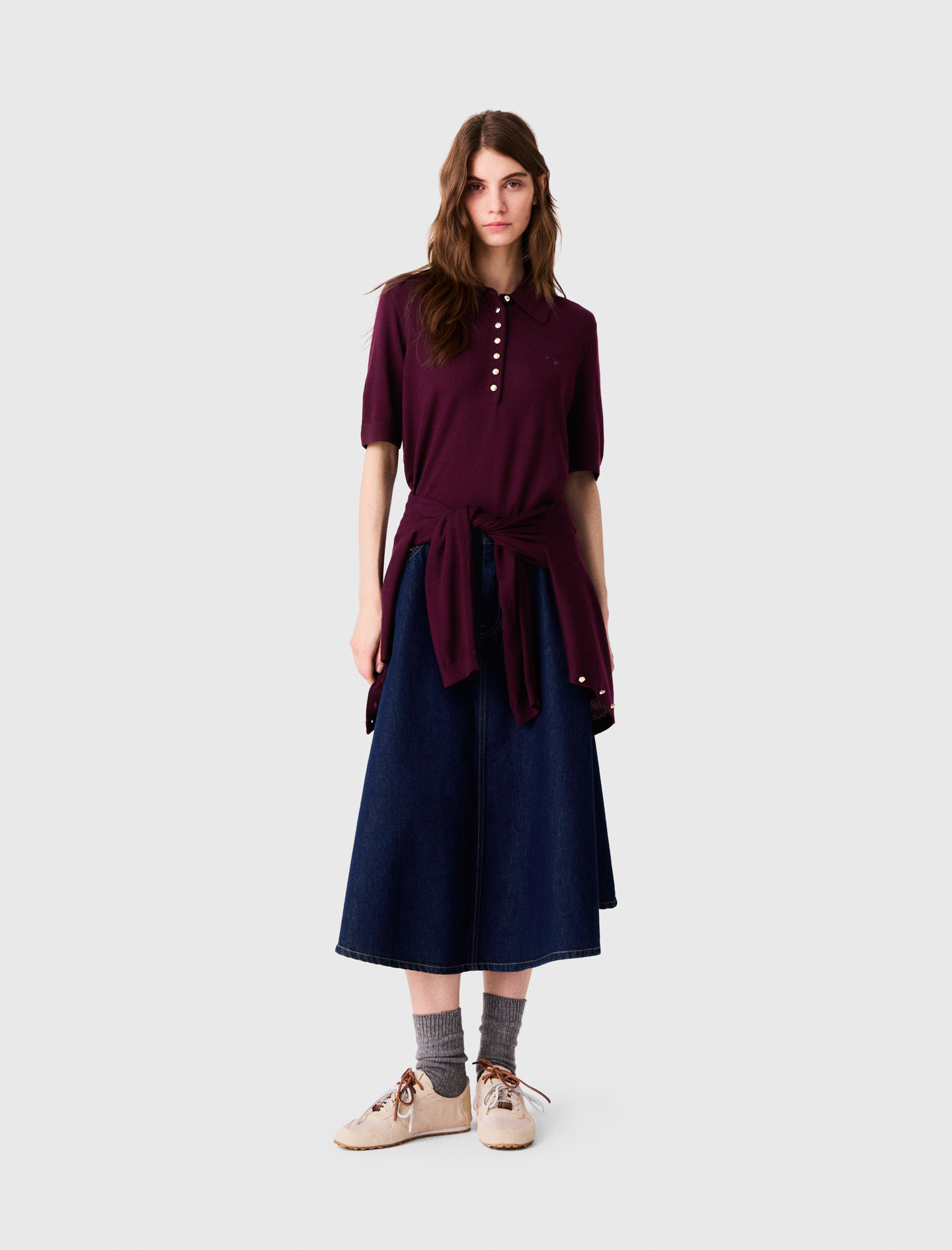 Polo Collar Jumper - Eggplant - Size 10 - Maje