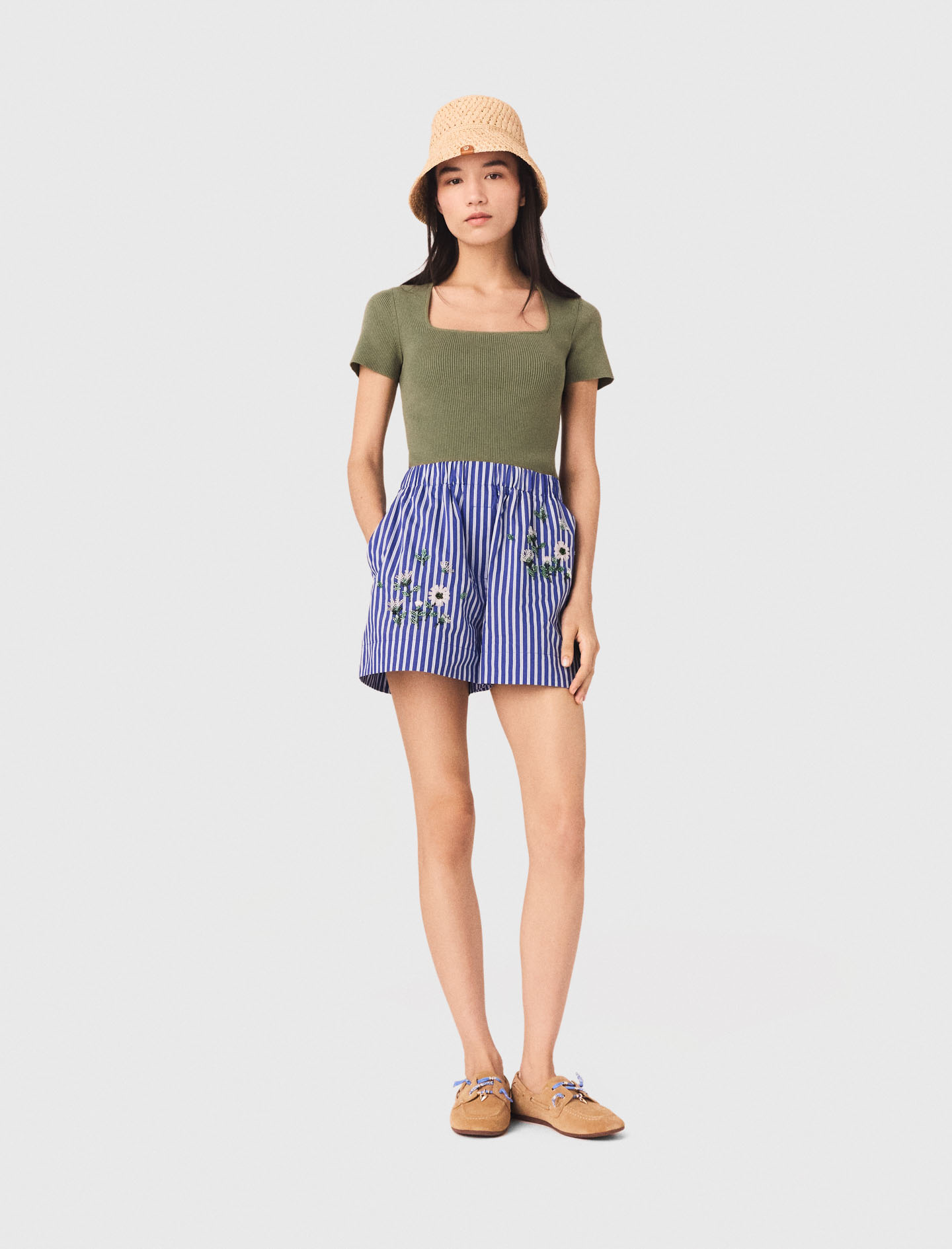 Embroidered Striped Cotton Shorts - Multi-coloured - Size 8 - Maje