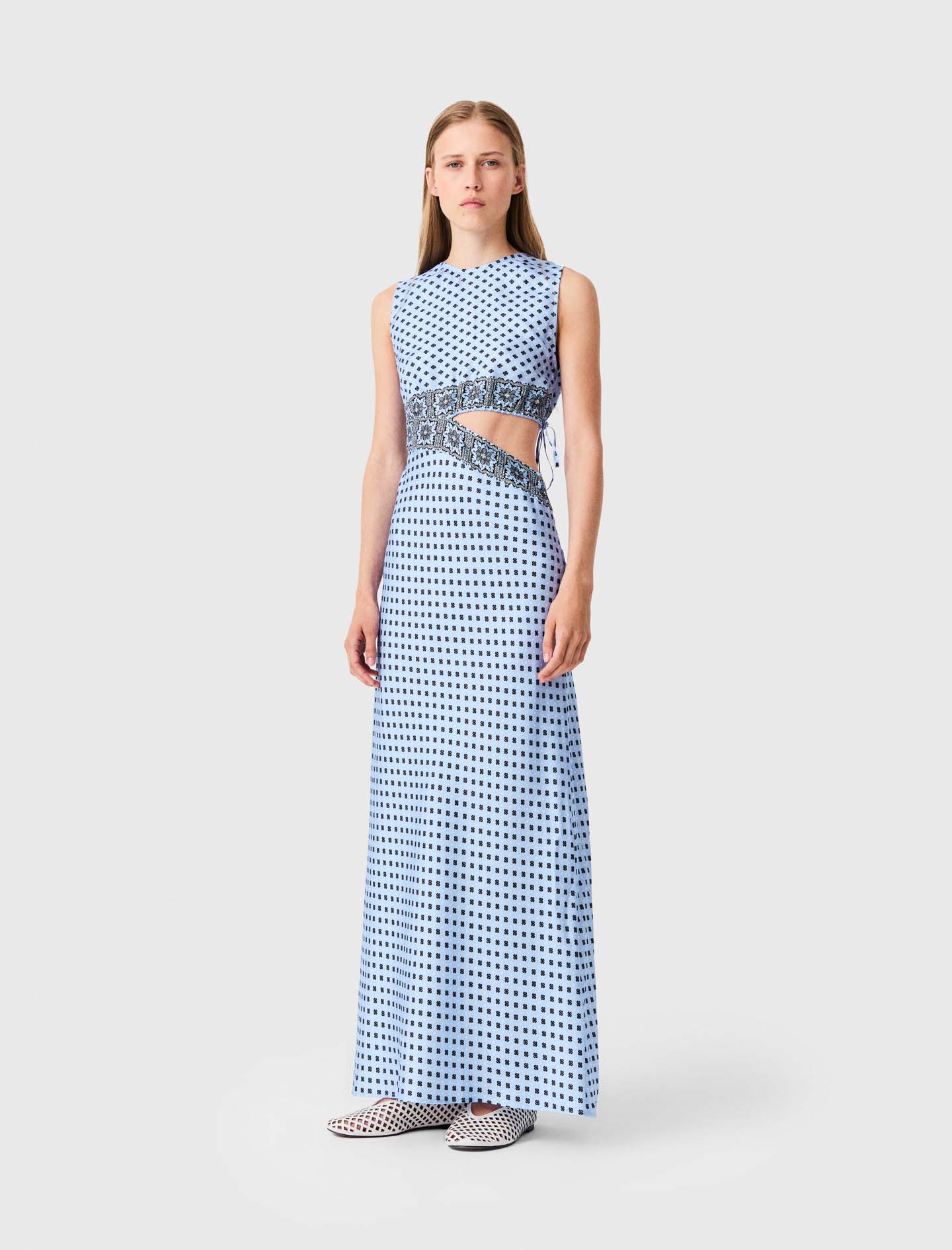 Patterned Cutaway Dress - Light Blue Loungewear - Size 6 - Maje