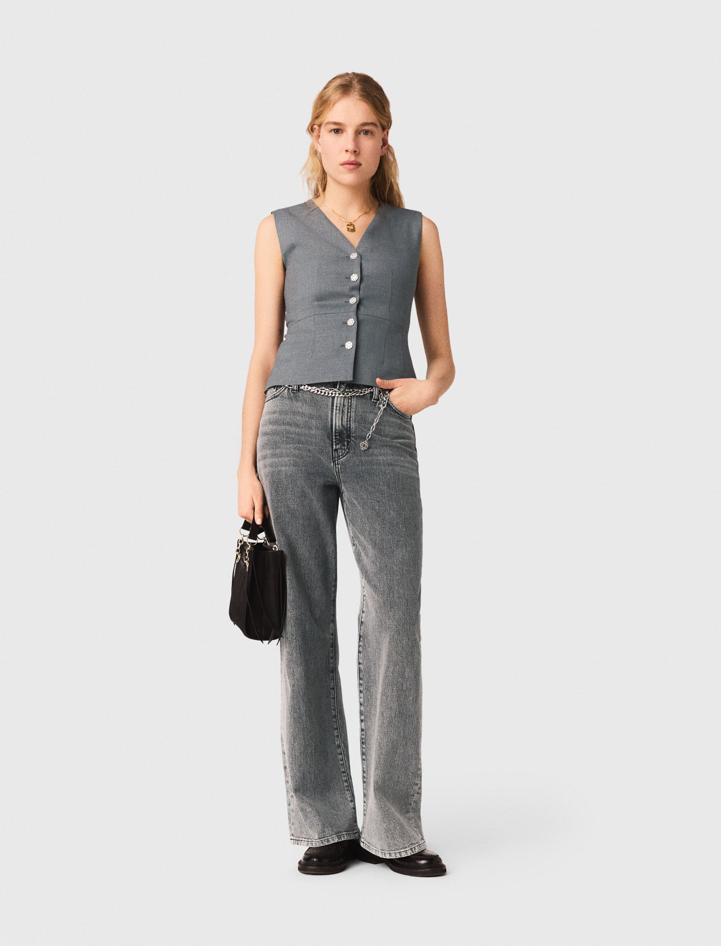 Jewel-button Tailored Jacket - Grey - Size 12 - Maje
