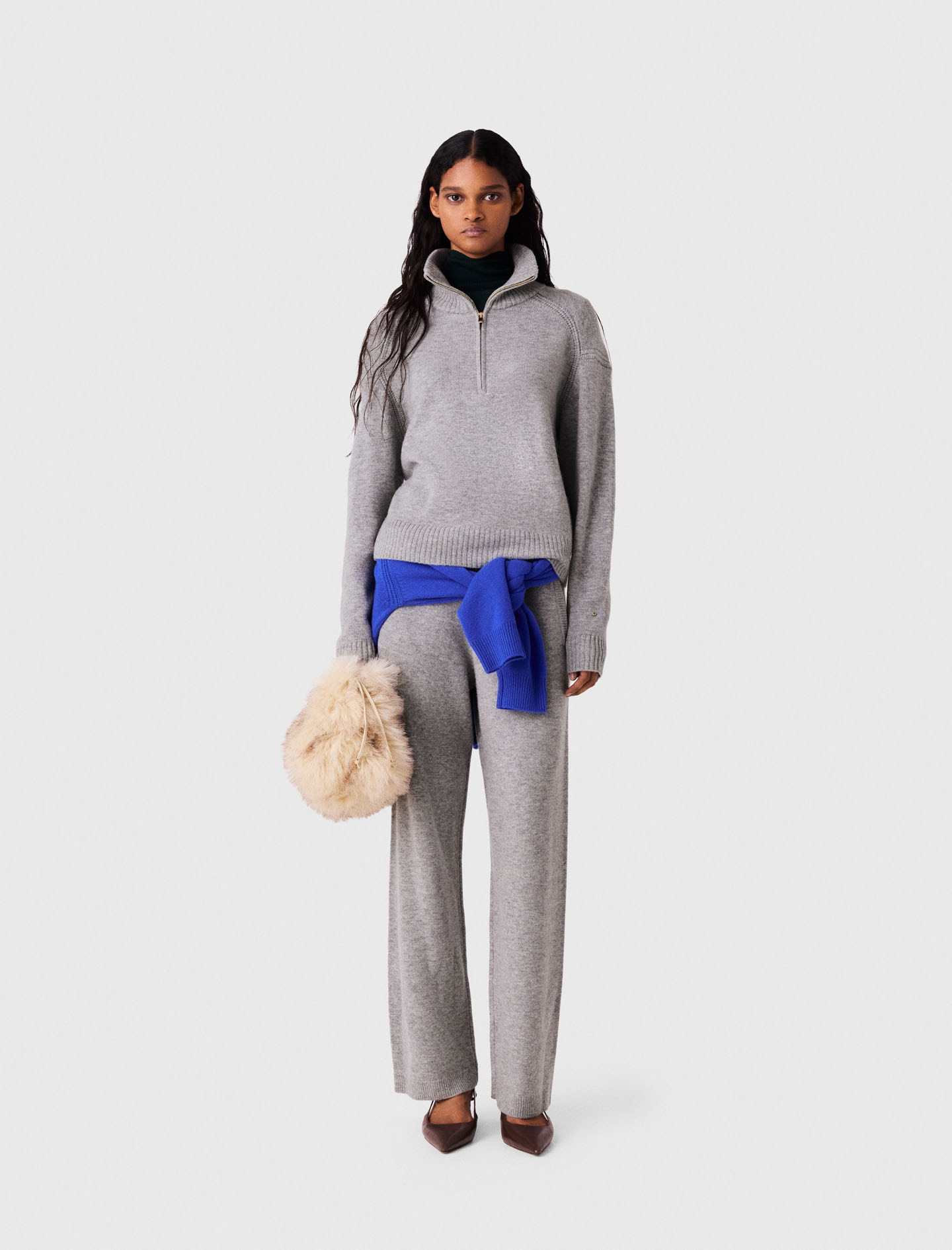 Jumper With Zip Collar - Grey - Size 12 - Maje