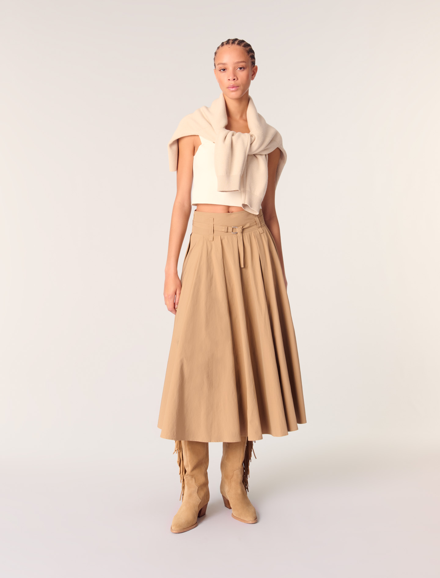 Cotton pleated maxi skirt Natural for Women | Maje