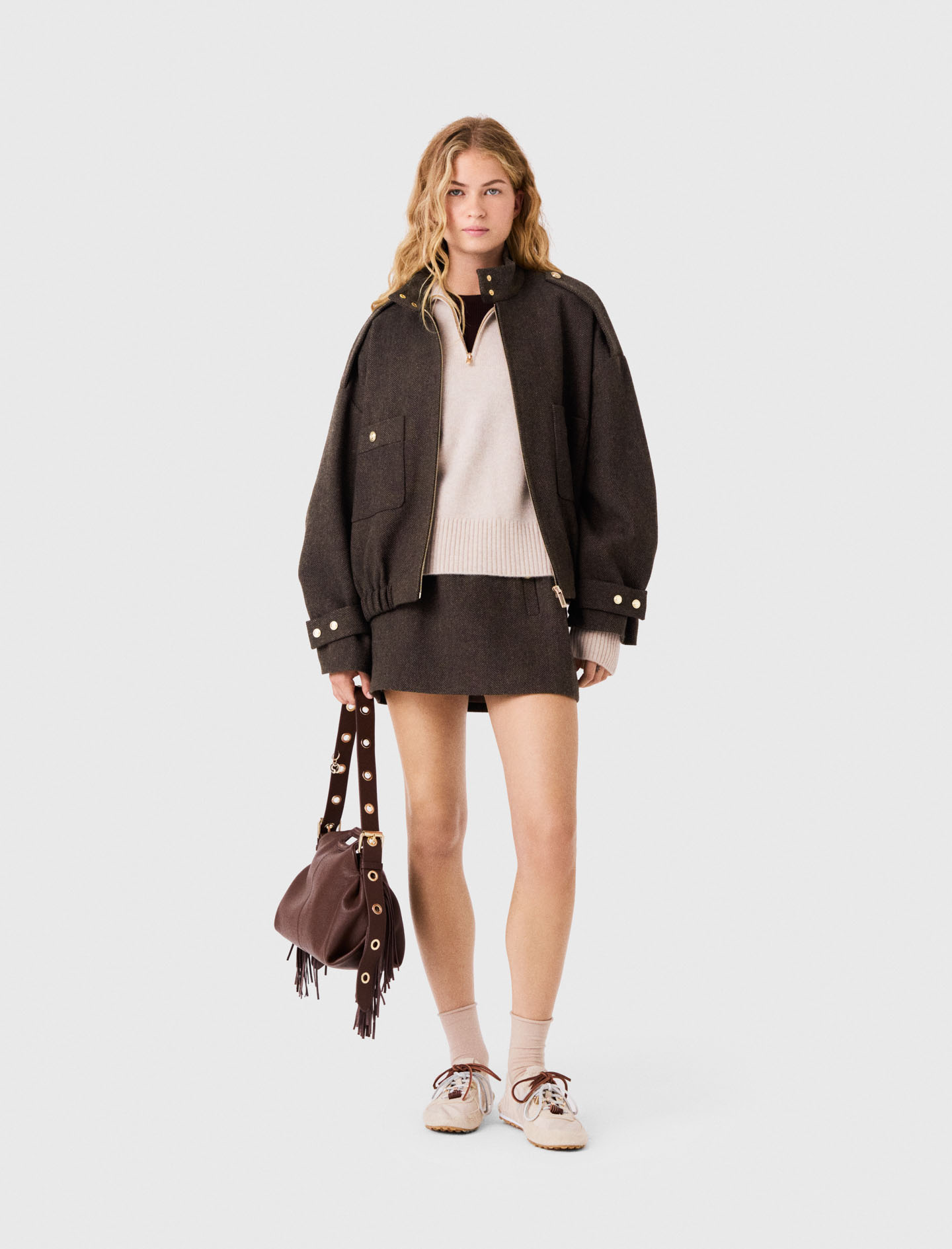 Oversized Wool Jacket - Dark Brown - Size 6 - Maje
